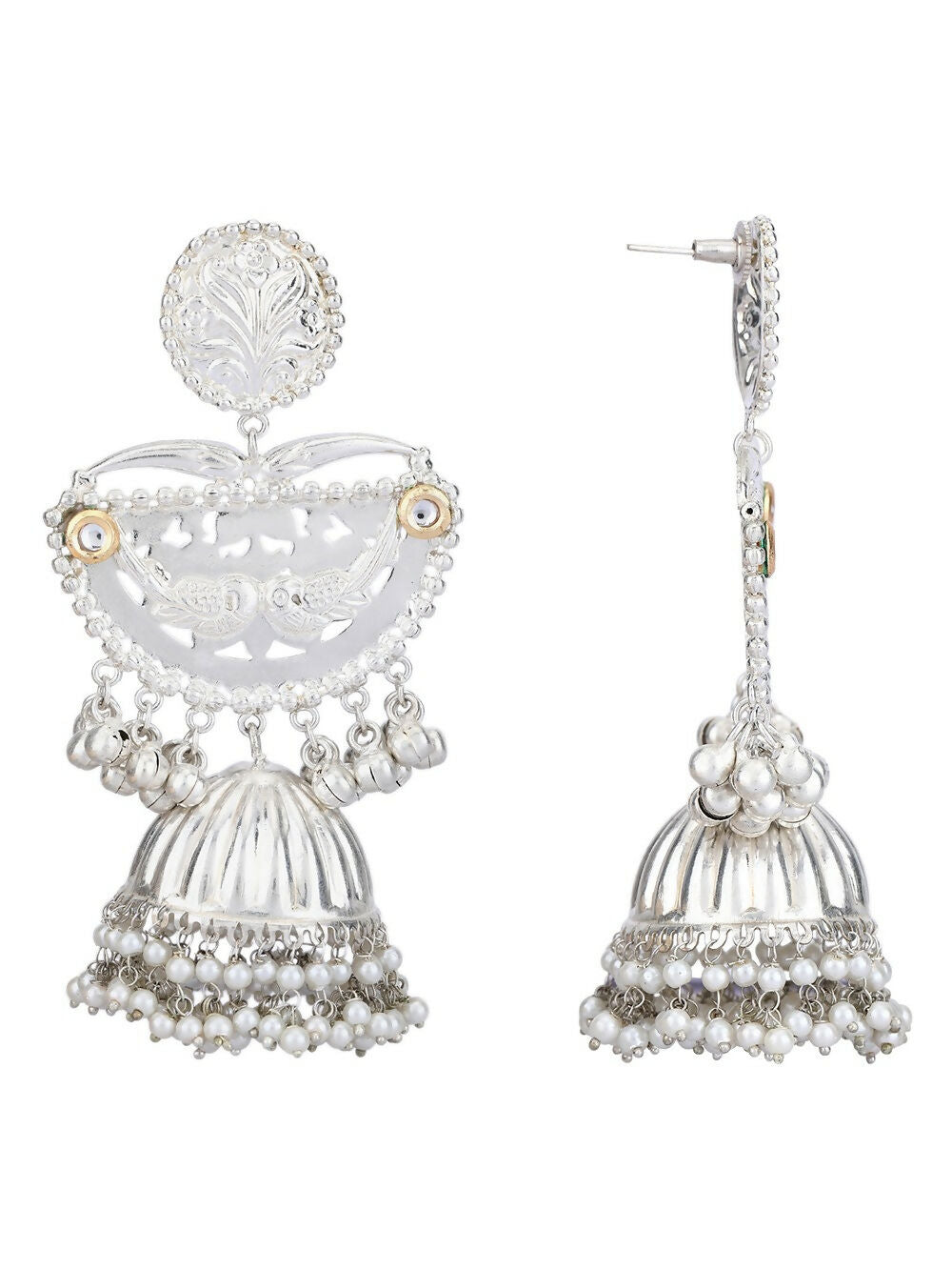 Silver Tone Ghungroo Jhumka Earrings with Sparking Stones