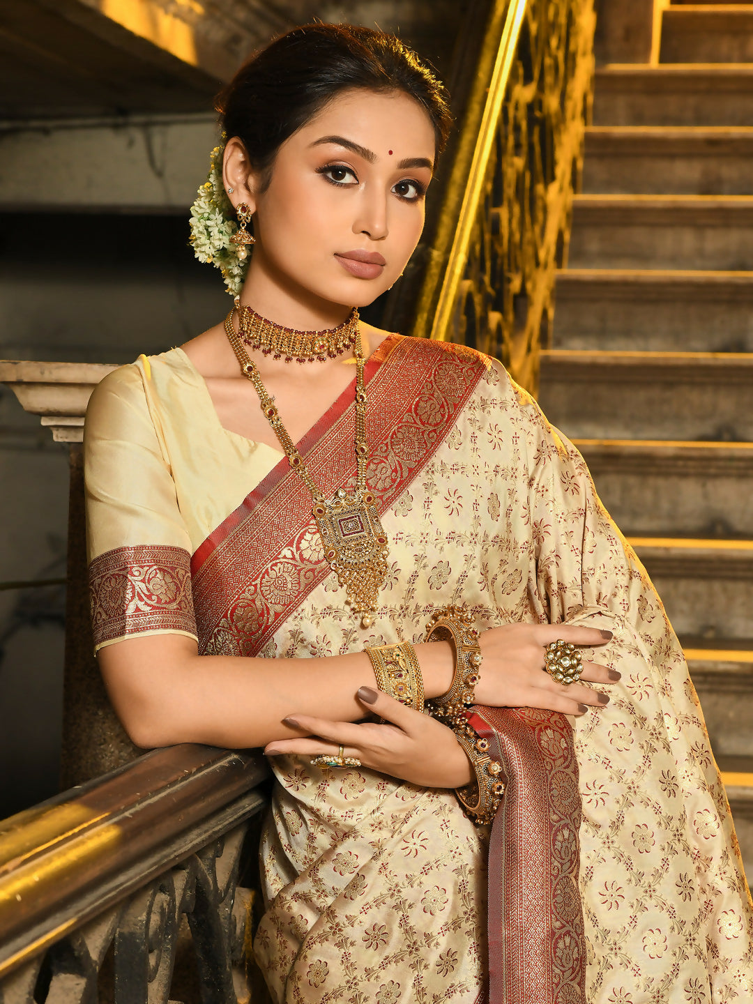 Luxurious maroon Banarasi silk saree with traditional appeal