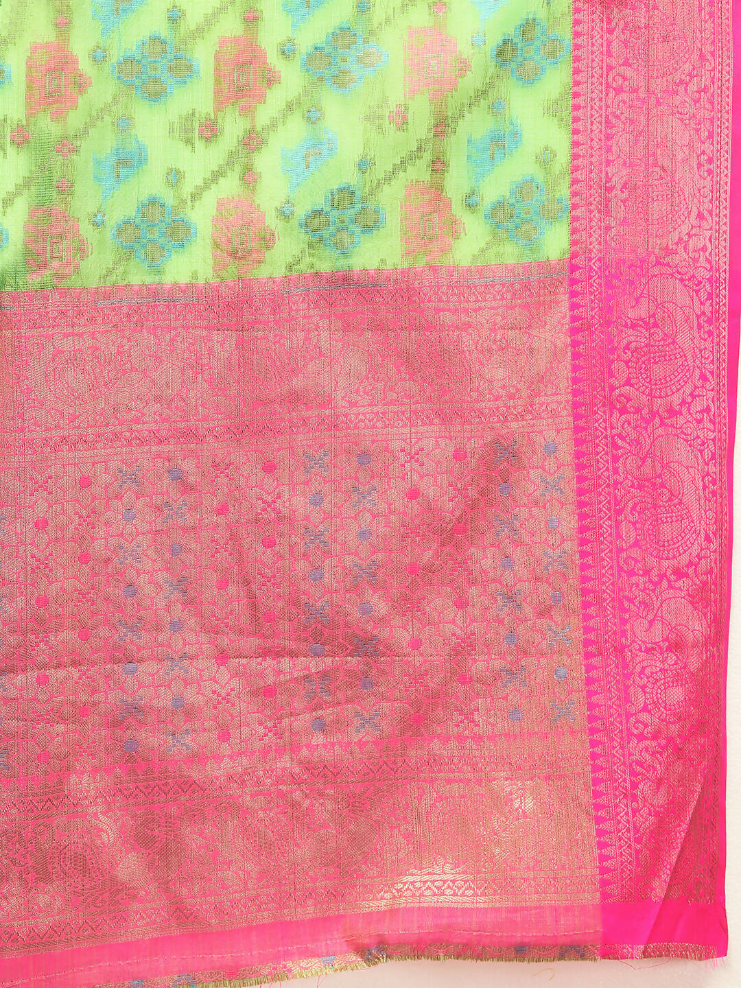 Green Cotton Saree with Zari Meenakari Weaving and Silk Blouse