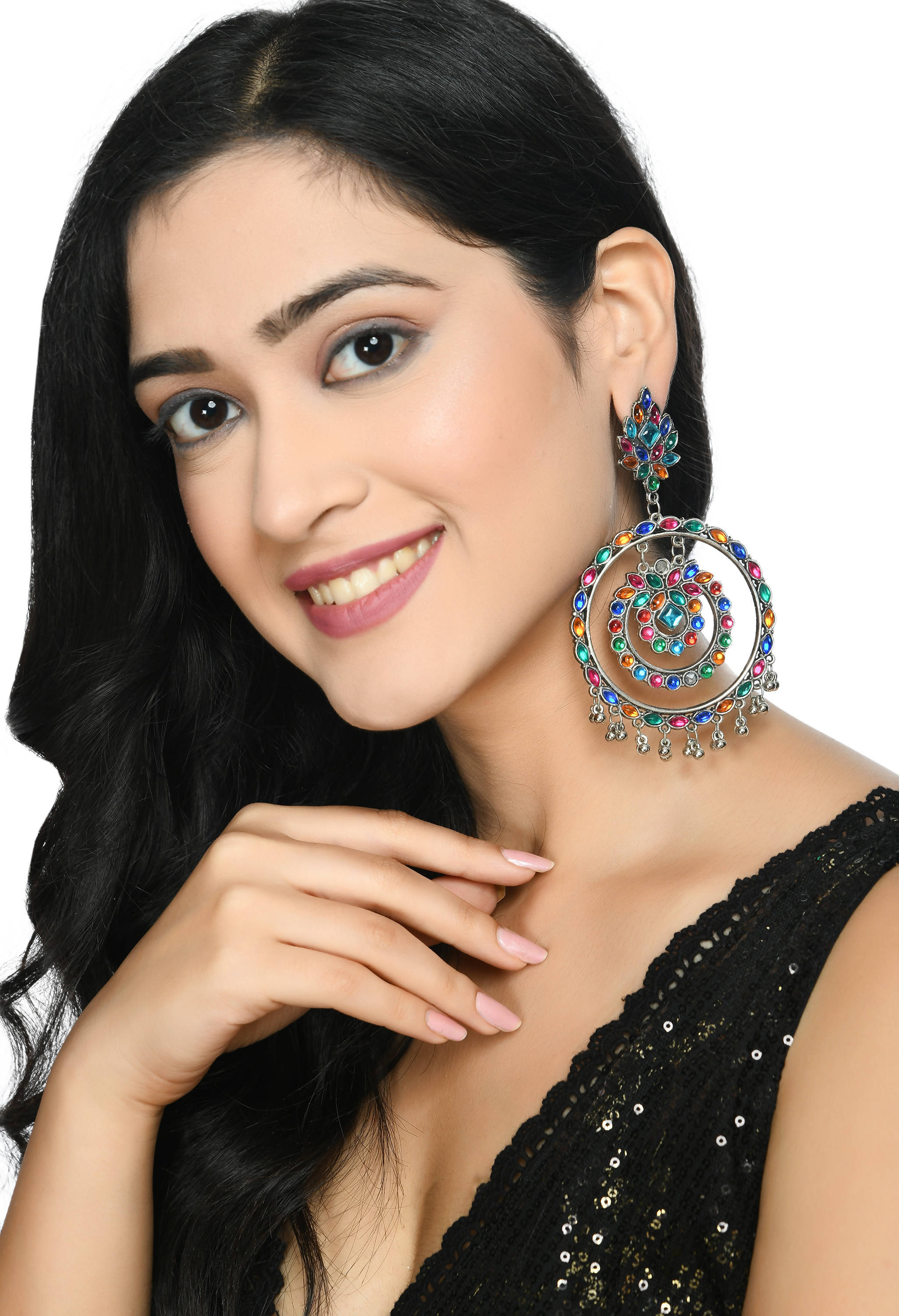 Multi Colour Kundan Circle Earrings for Party and Regular Wear
