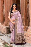 Nude Pink Crepe Chiffon handloom Banarasi silk saree