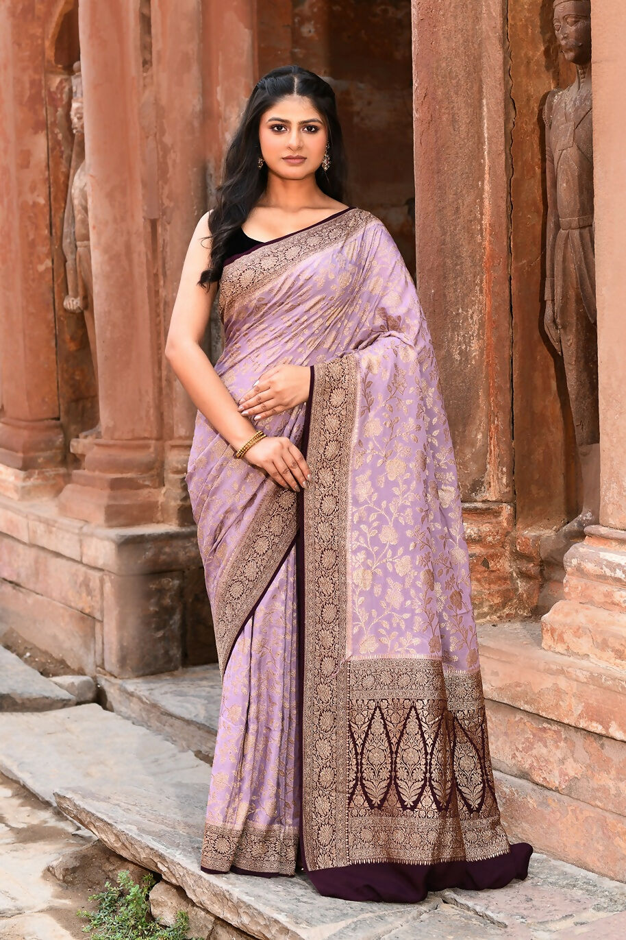 Nude Pink Crepe Chiffon handloom Banarasi silk saree