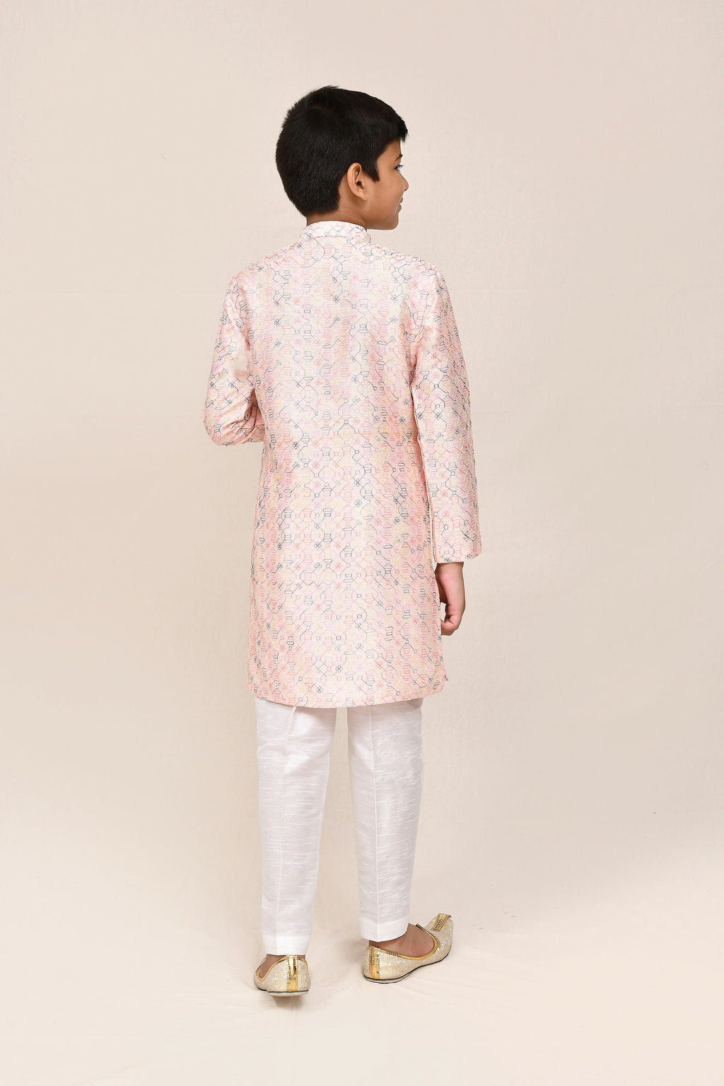 Baby Pink Art Silk Kurta and Straight Fit Pant Set for Kids