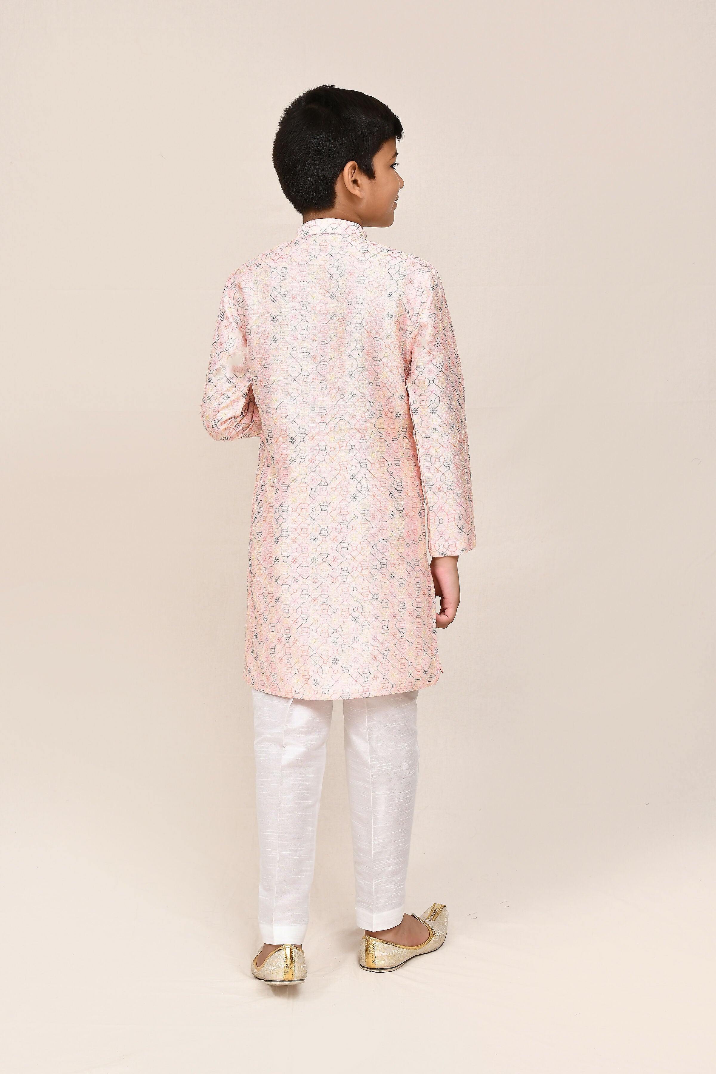 Baby Pink Art Silk Kurta and Straight Fit Pant Set for Kids