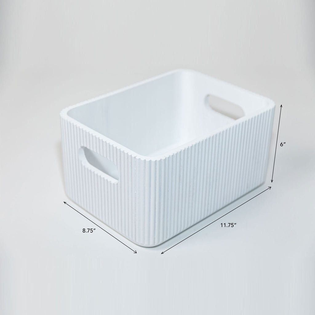 Wooden Ribbed Bin in White Decorative Fluted Storage Organizer - Image 9
