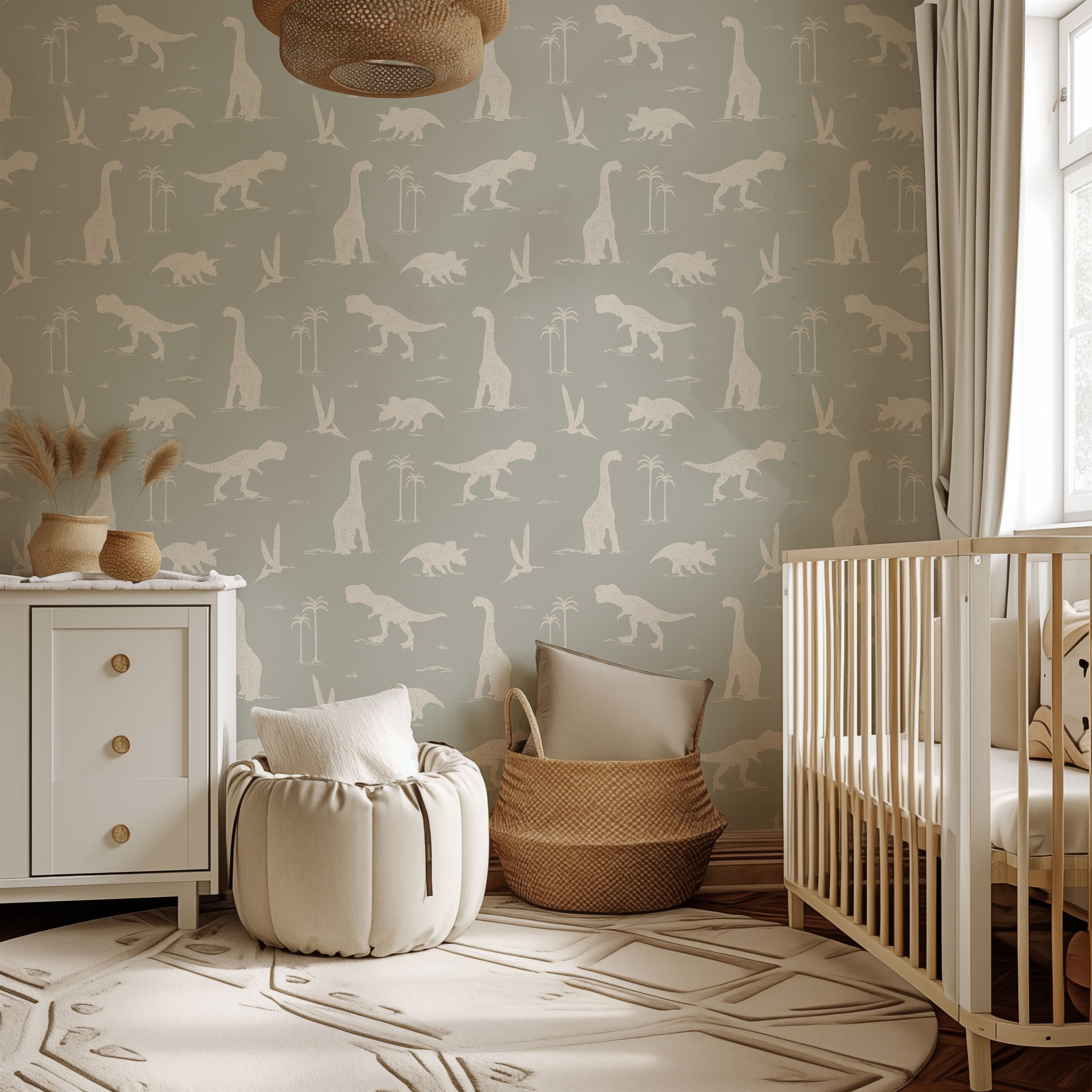 Arlo Whimsical Wallpaper in Sage-Green and Off-White