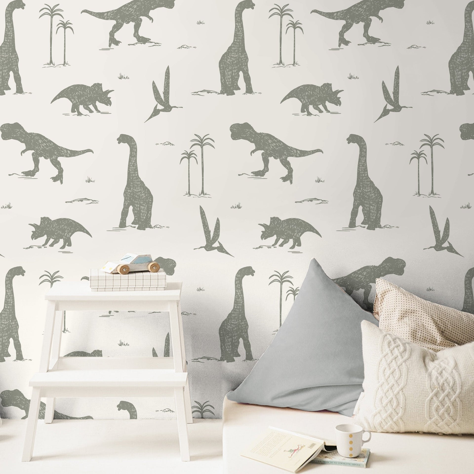 Arlo Whimsical Wallpaper in Sage-Green and Off-White