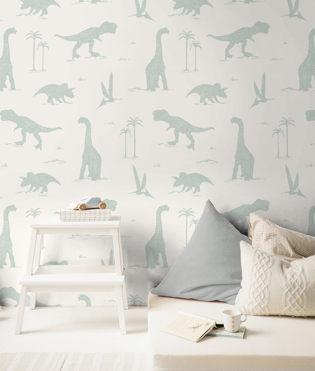 Arlo Whimsical Wallpaper in Sage-Green and Off-White