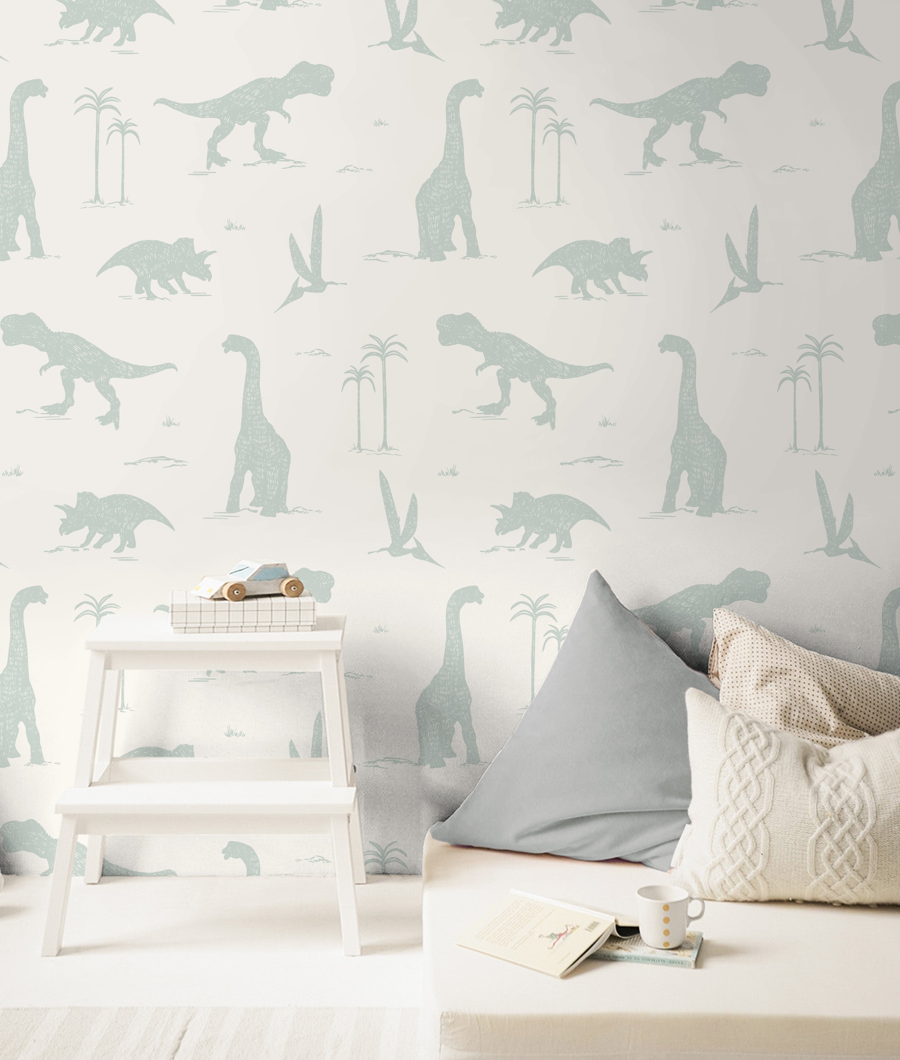 Arlo Whimsical Wallpaper in Sage-Green and Off-White