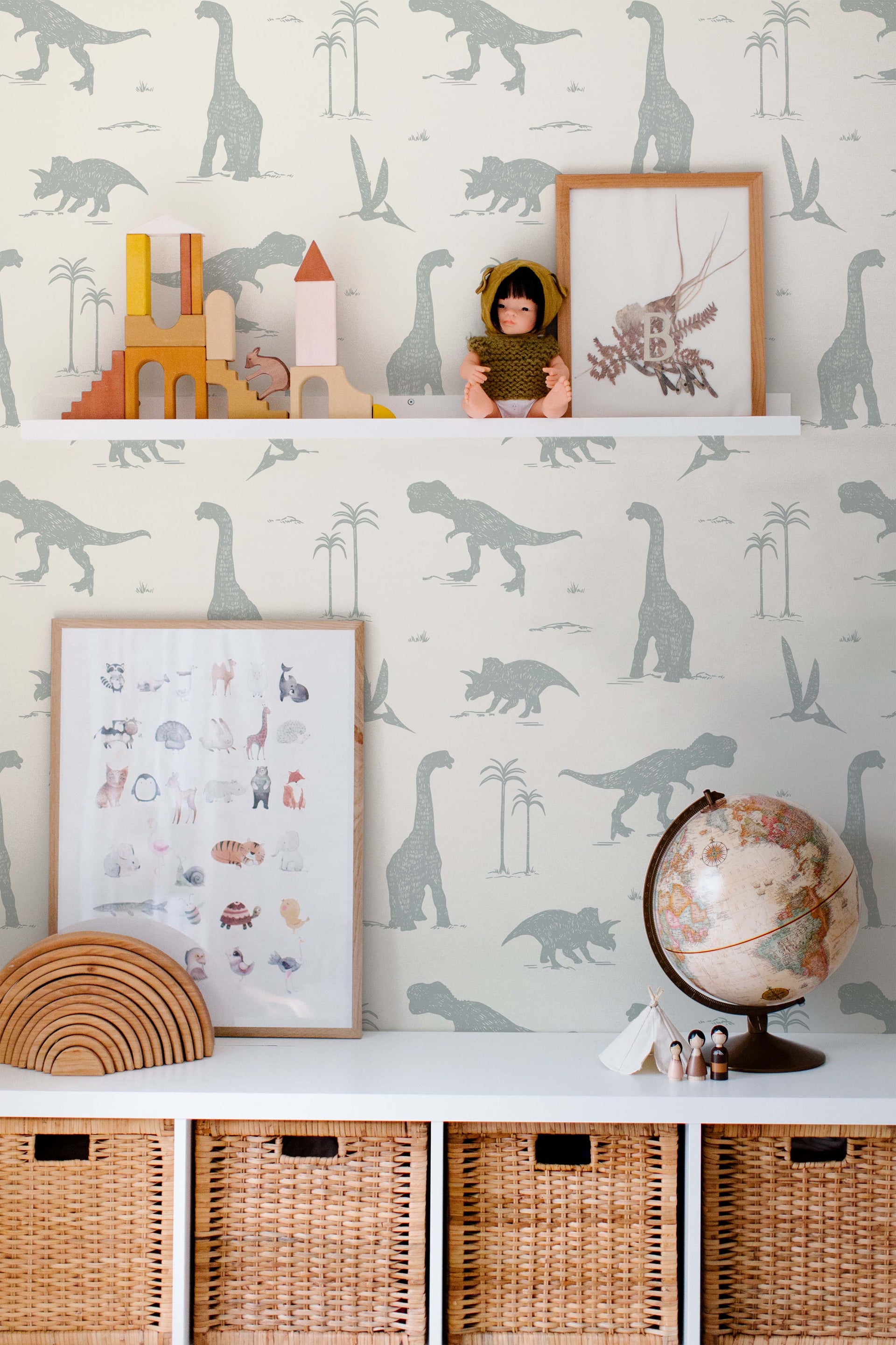 Arlo Whimsical Wallpaper in Sage-Green and Off-White