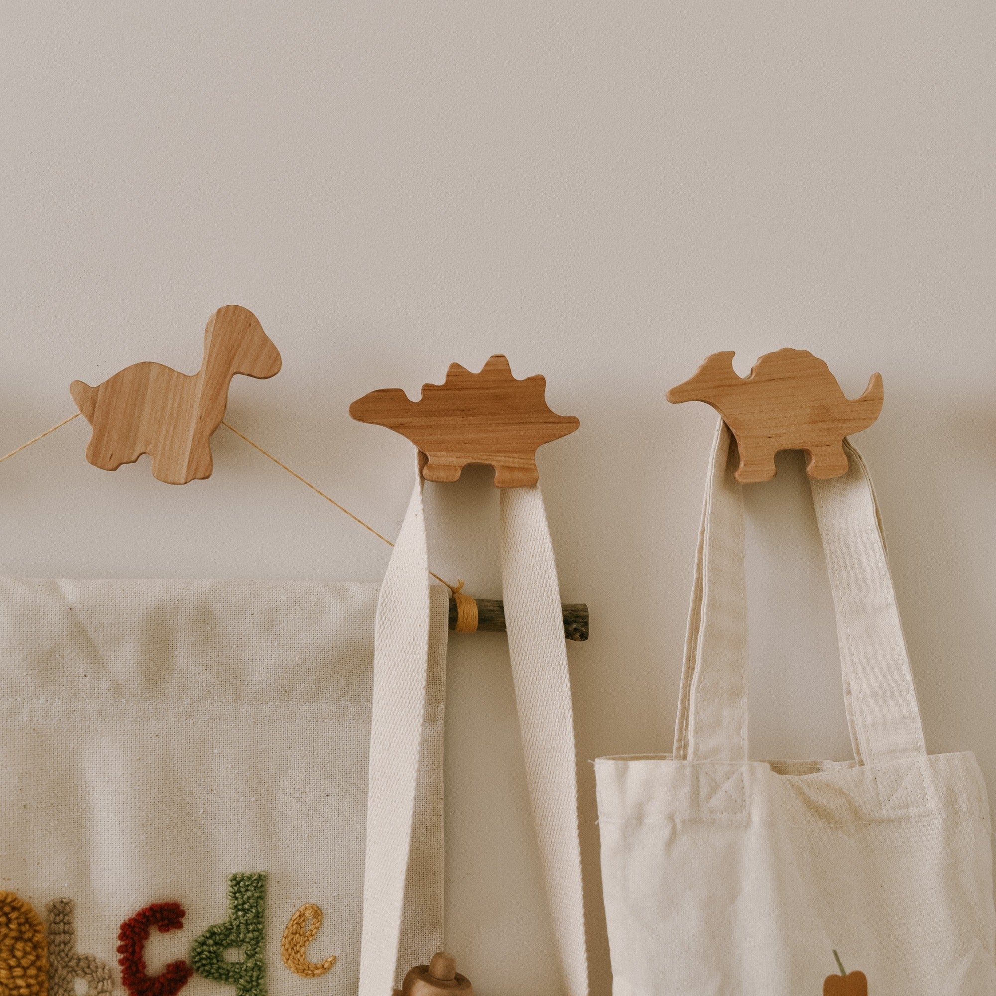 Handcrafted Dinosaur Wall Hooks – Scandi-Boho Wooden Decor