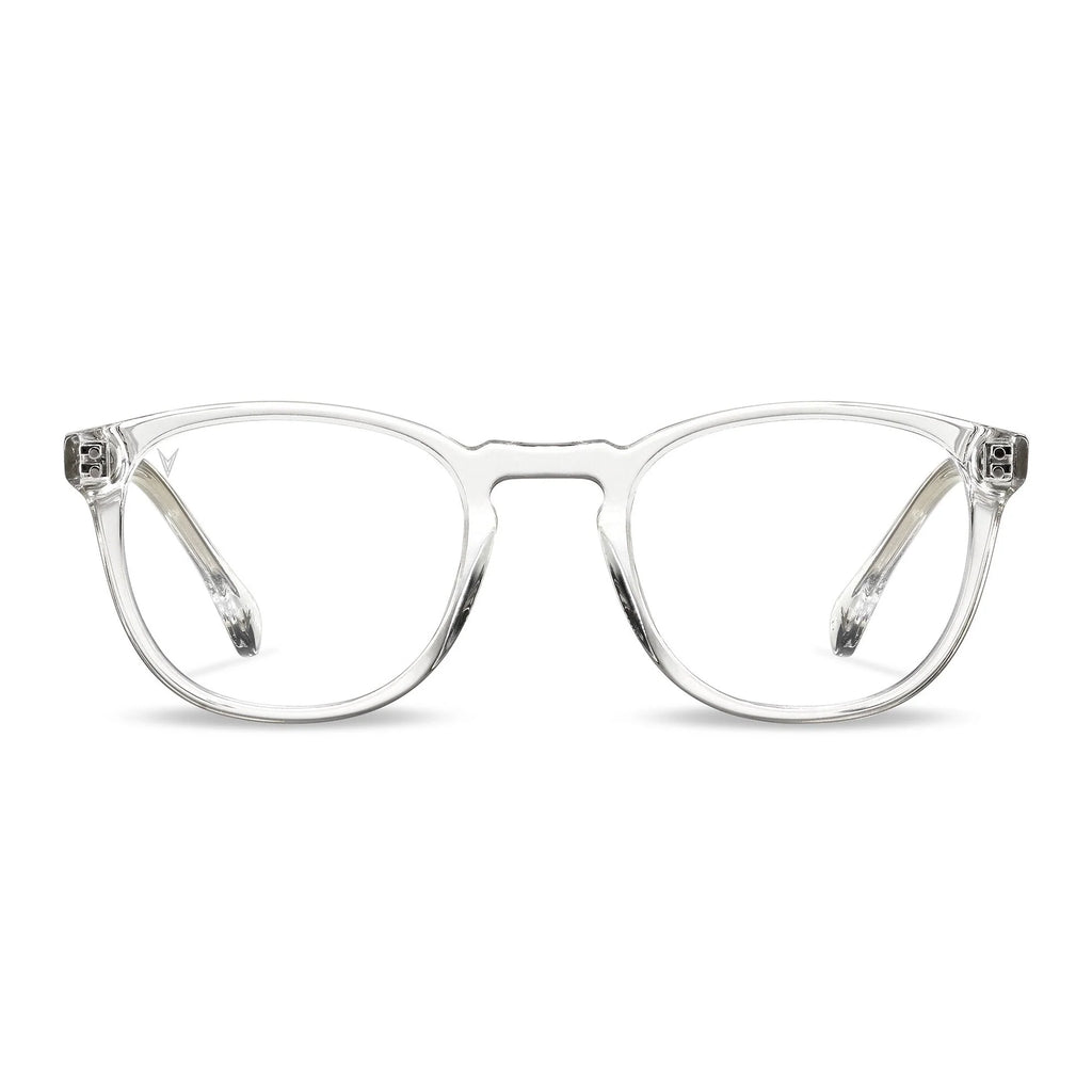 Front view of District Blue Light round glasses in Crystal clear frame