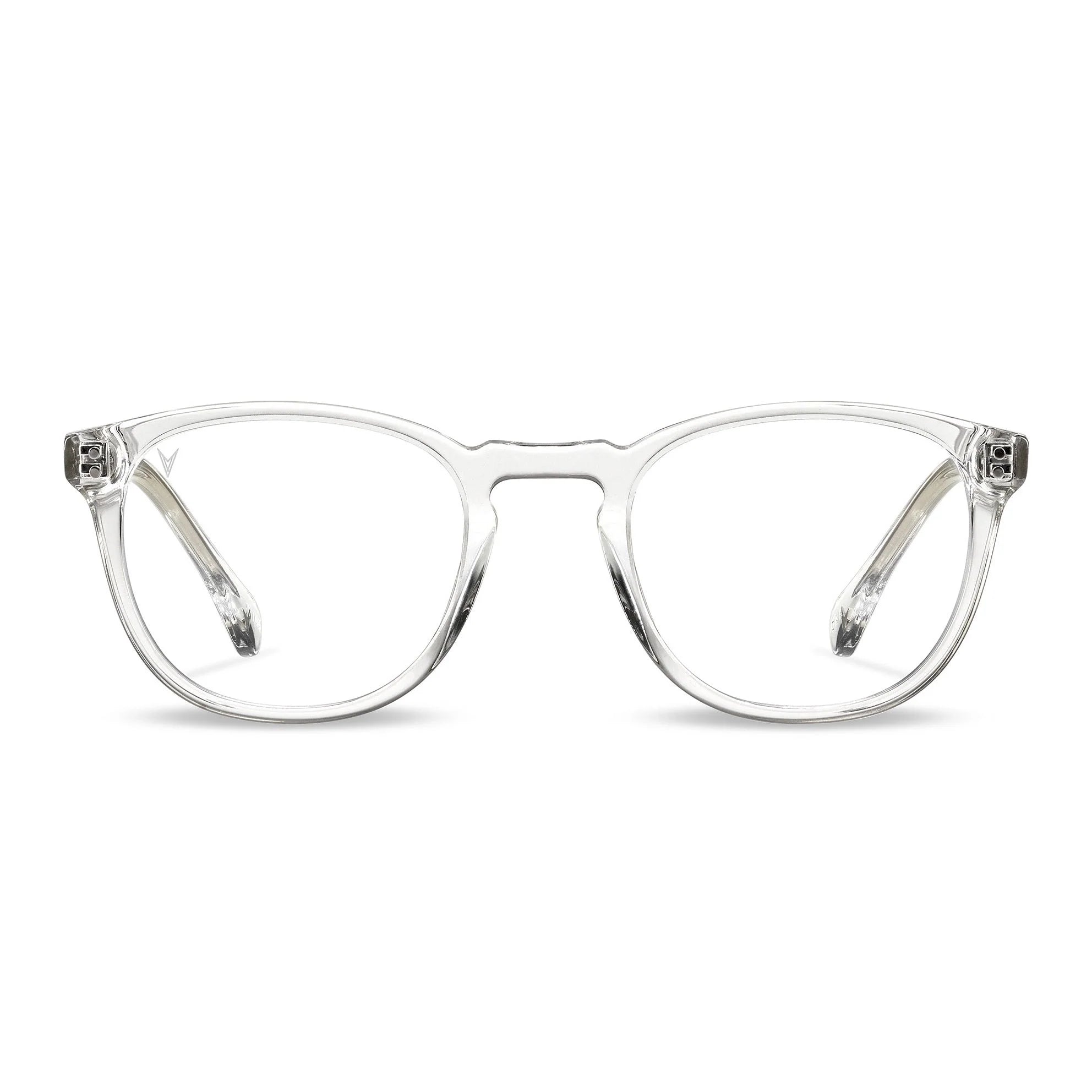 Front view of District Blue Light round glasses in Crystal clear frame