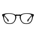 Side-angle view of District Blue Light round glasses in Jet Black