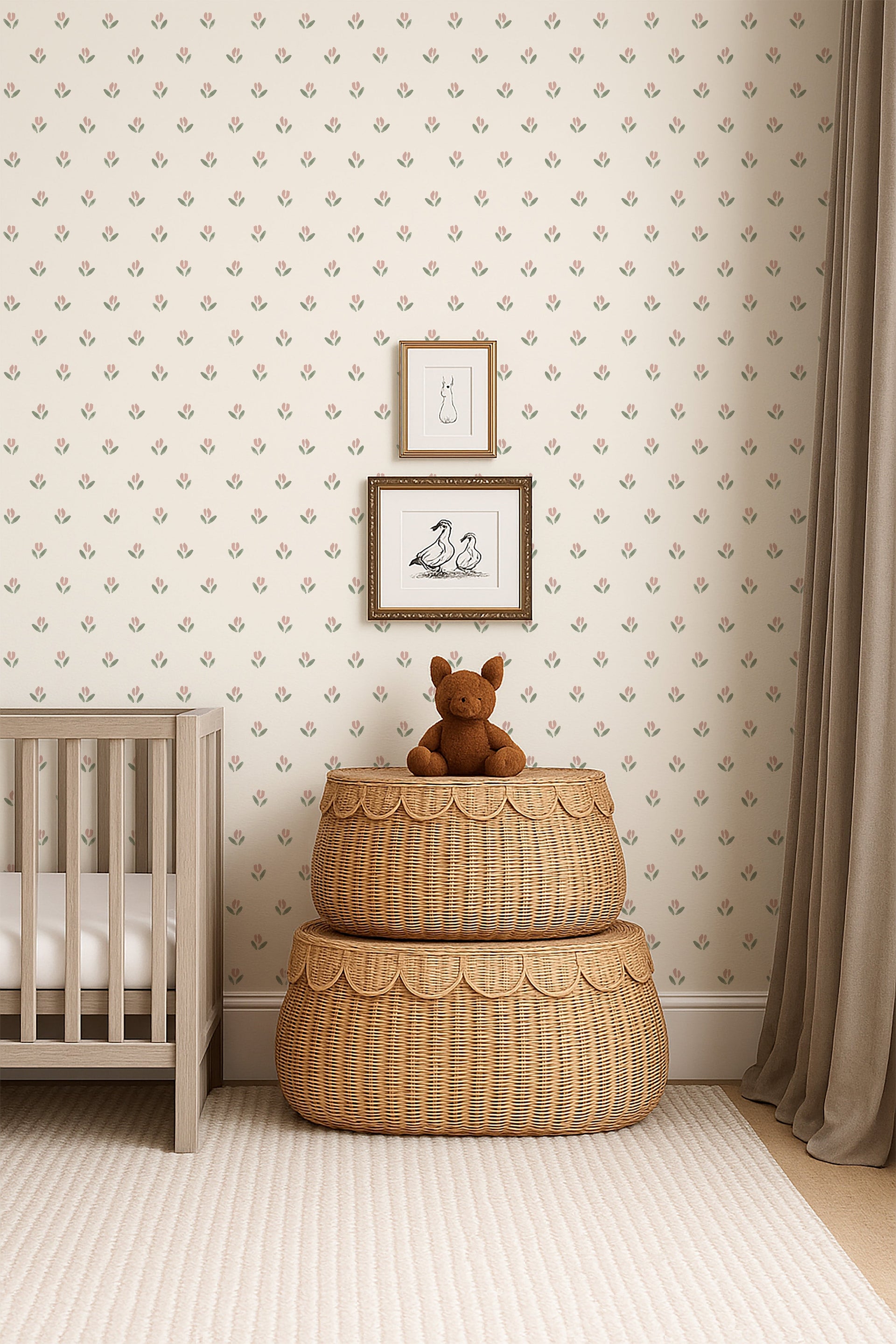 Baylor Floral Removable Wallpaper in Cream, Sage-Green & Dusty-Rose