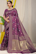 Wine Kanjivaram silk saree with Zari work and matching blouse