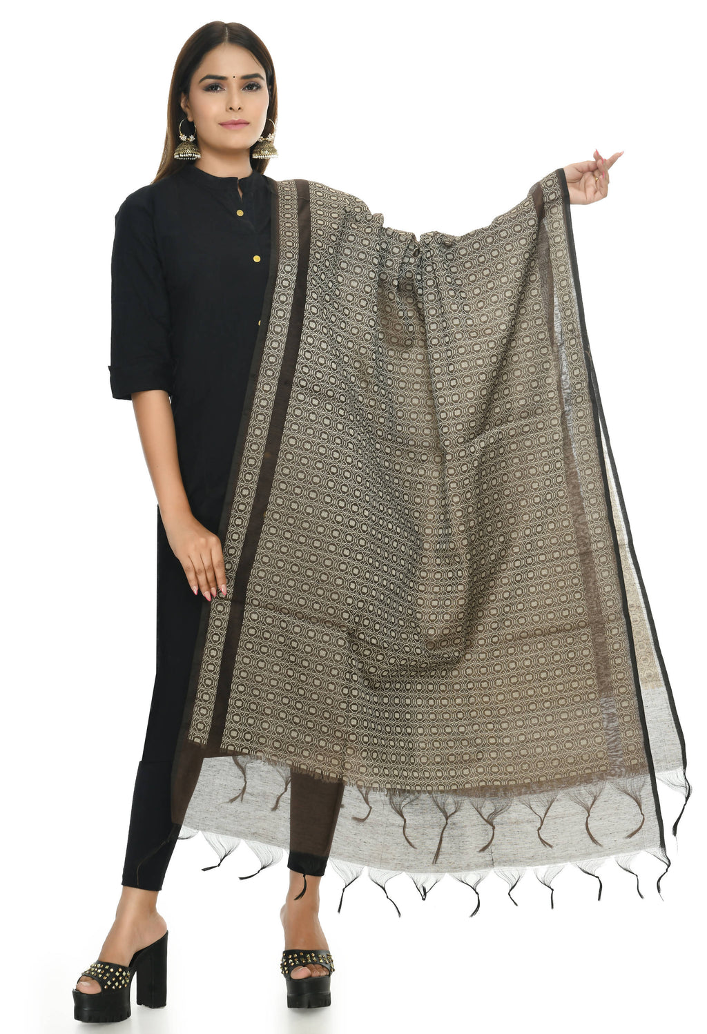 Handloom Cotton Dupatta for Women - Elegant Coffee Color Wrap