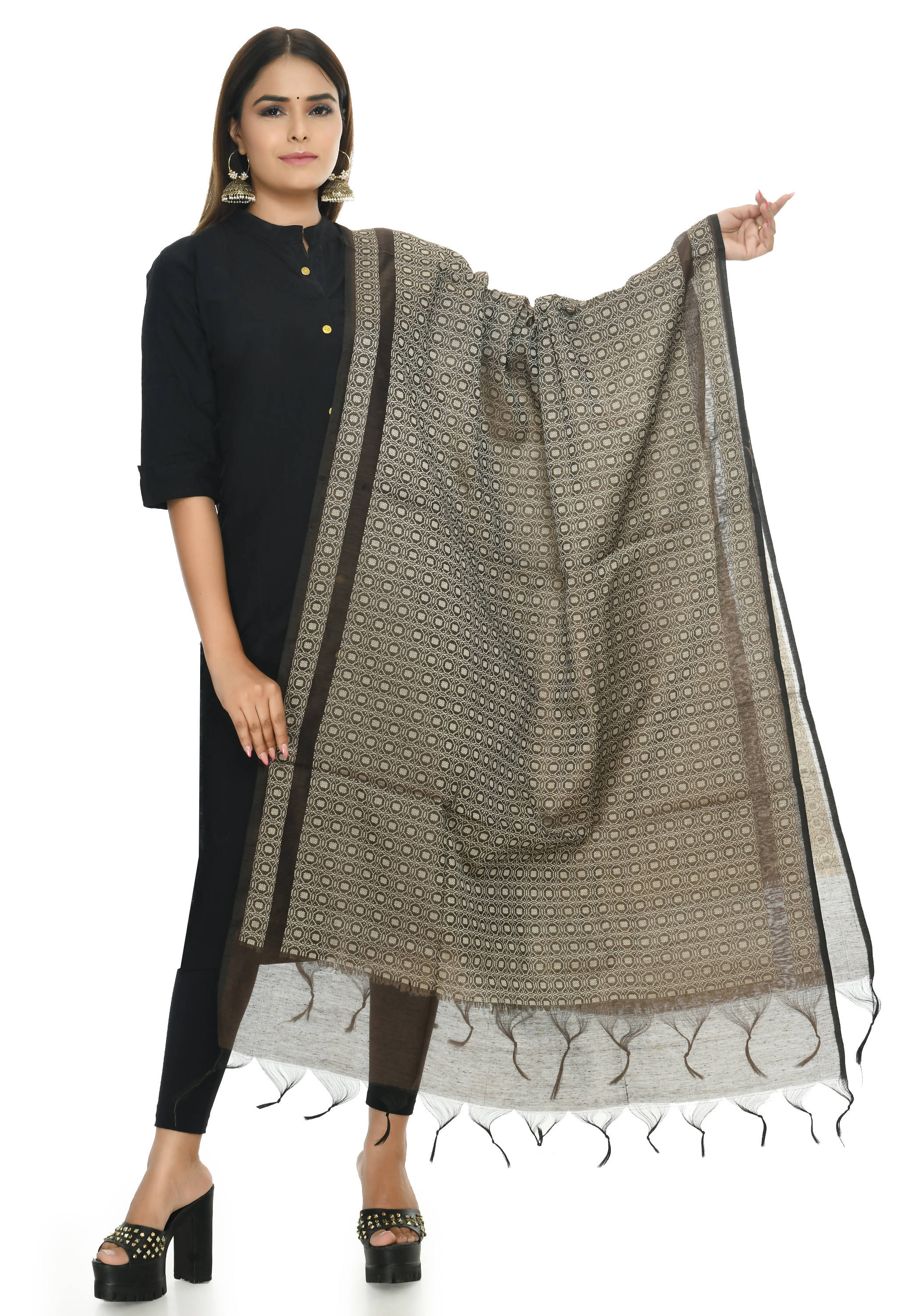 Handloom Cotton Dupatta for Women - Elegant Coffee Color Wrap
