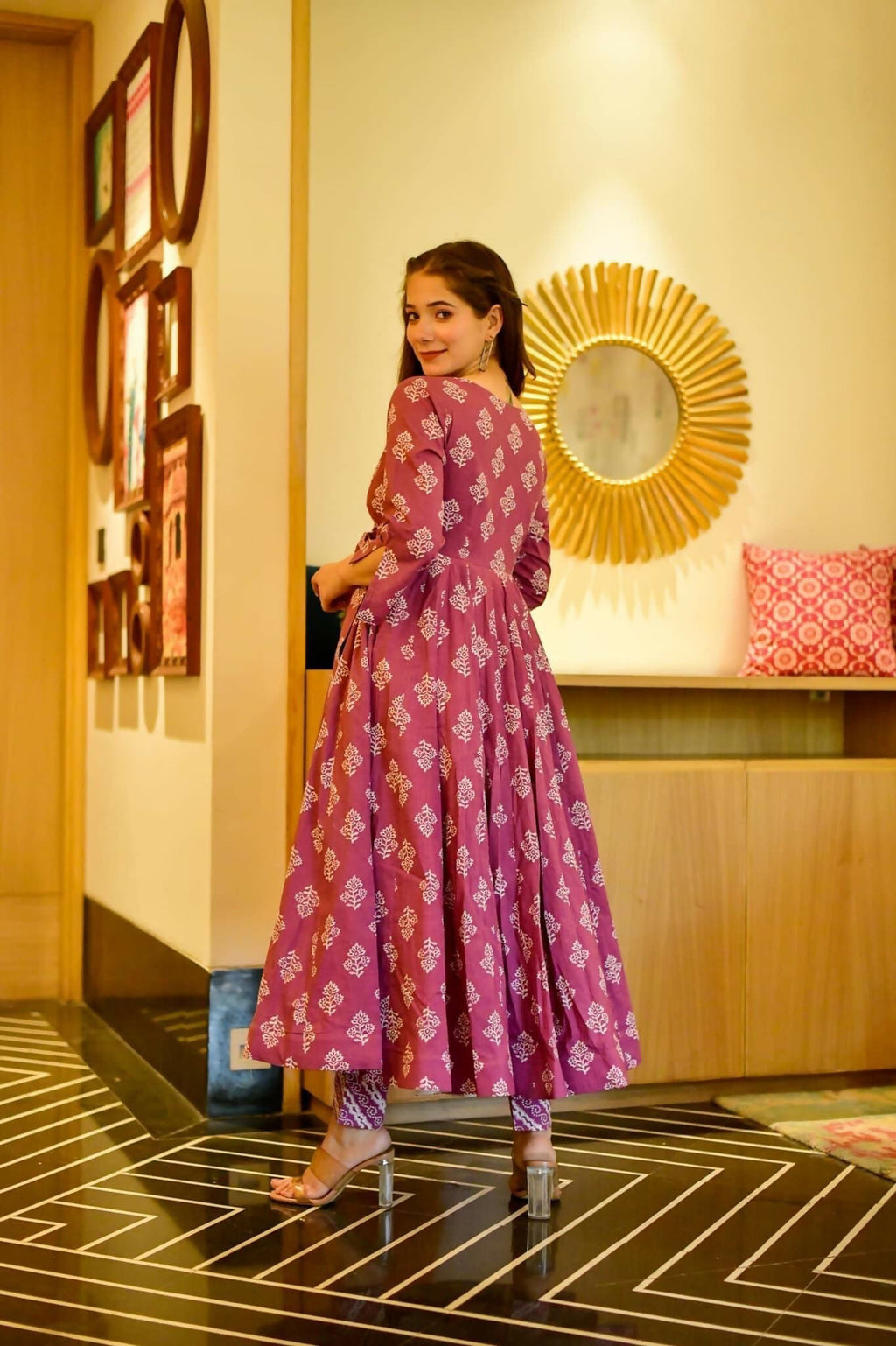 Women's Purple Cotton Silk Digital Printed Kurta Pant Set