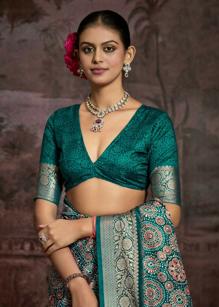 Rama Green Dola Tussar Silk Saree with Self Jacquard Border