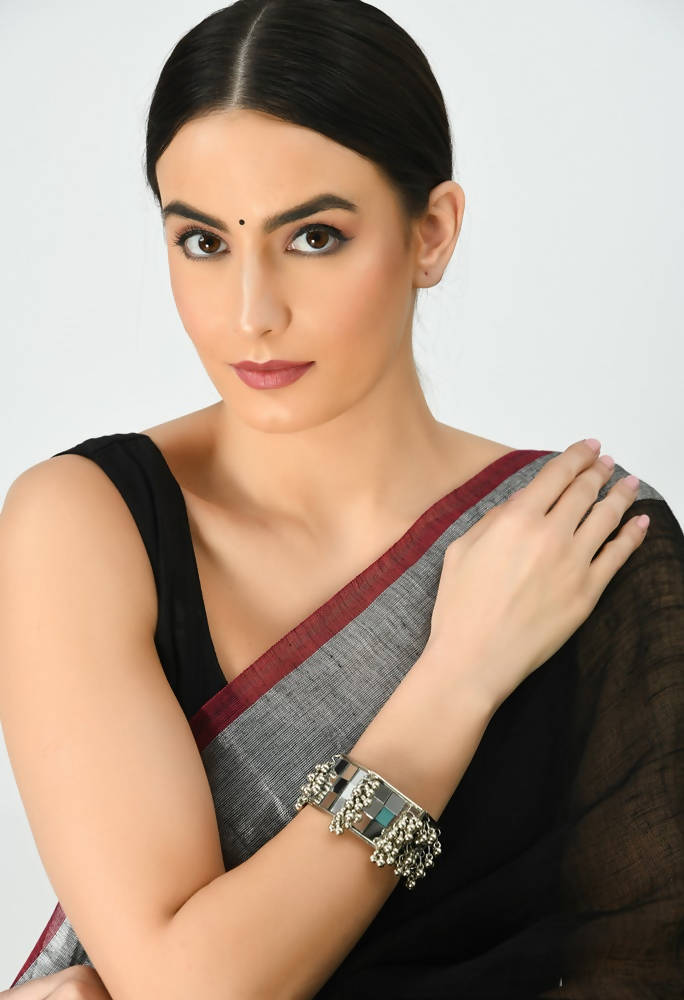 Kamal Johar Mirror Oxidised Silver Bangle Set – Ethnic Statement