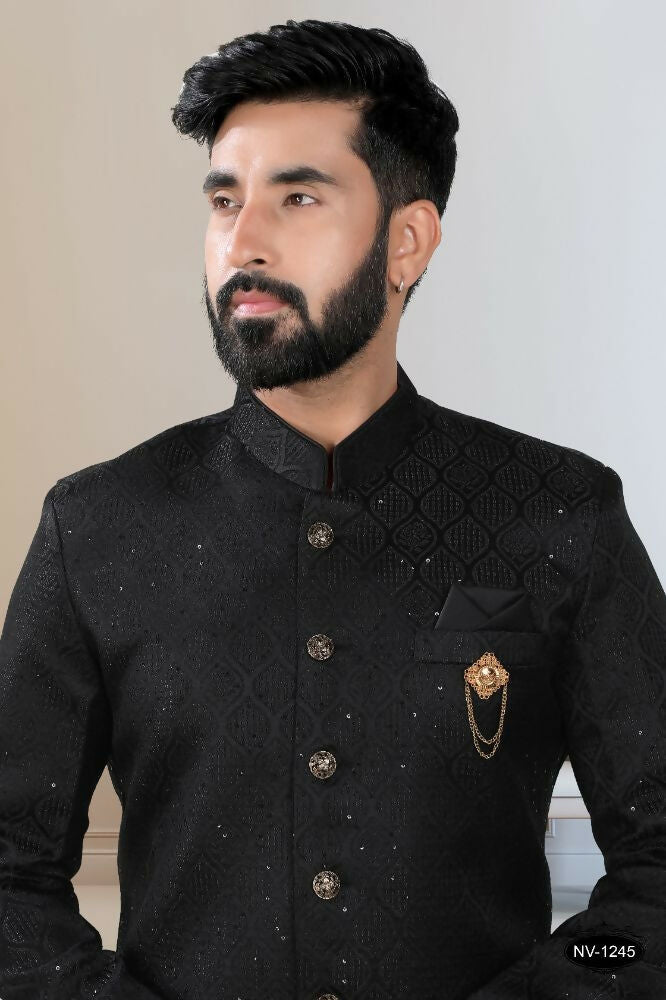 Black Sequence Embroidered Indo-Western Kurta with Pyjama