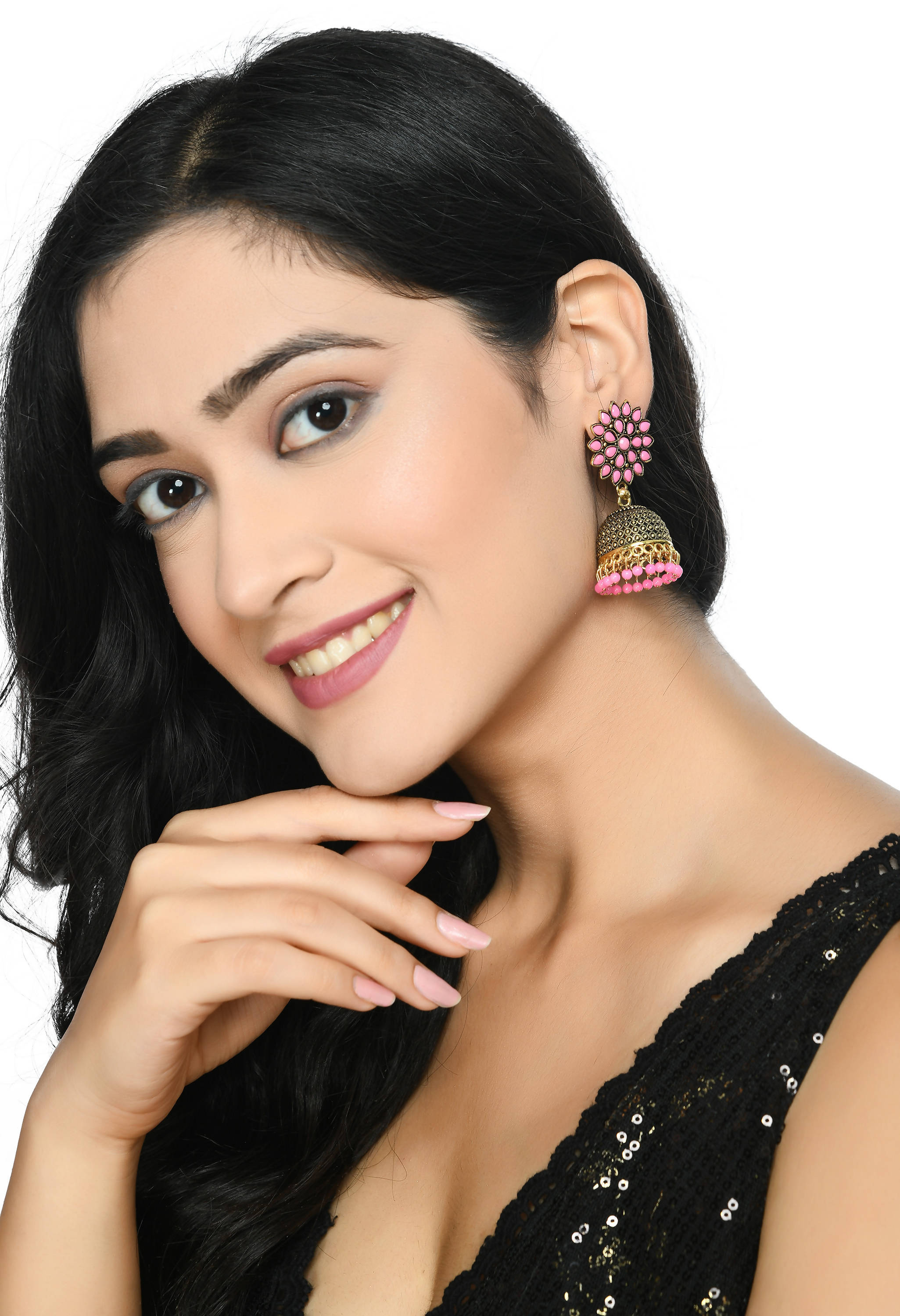 Baby Pink Kundan Work Jhumka Earrings for Kids and Women