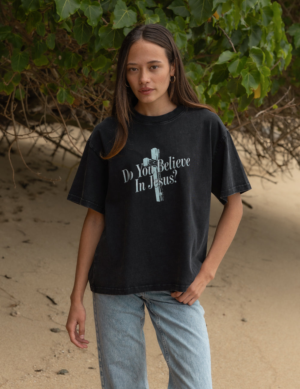 Heavyweight Do You Believe in Jesus Boxy Fit Graphic T-Shirt
