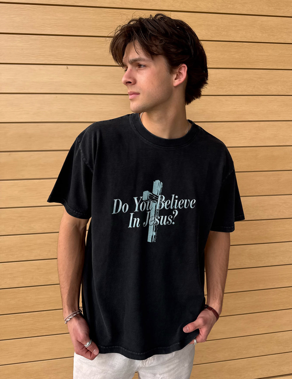 Heavyweight Do You Believe in Jesus Boxy Fit Graphic T-Shirt