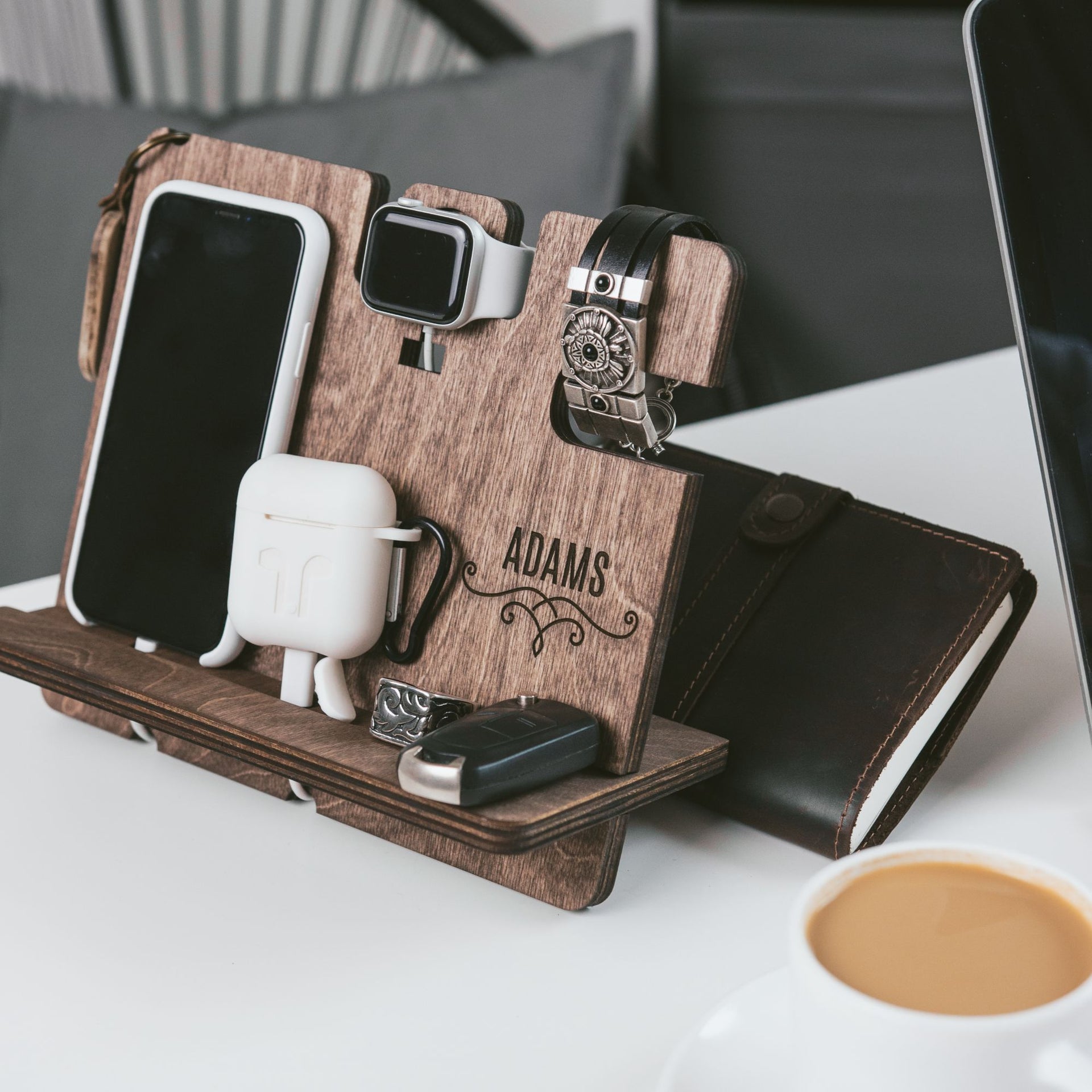 Wooden Phone Docking Station - Personalized Organizer for Men