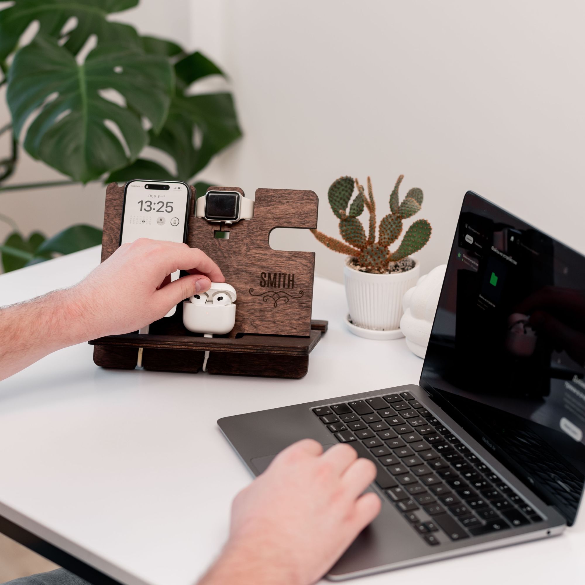 Wooden Phone Docking Station - Personalized Organizer for Men