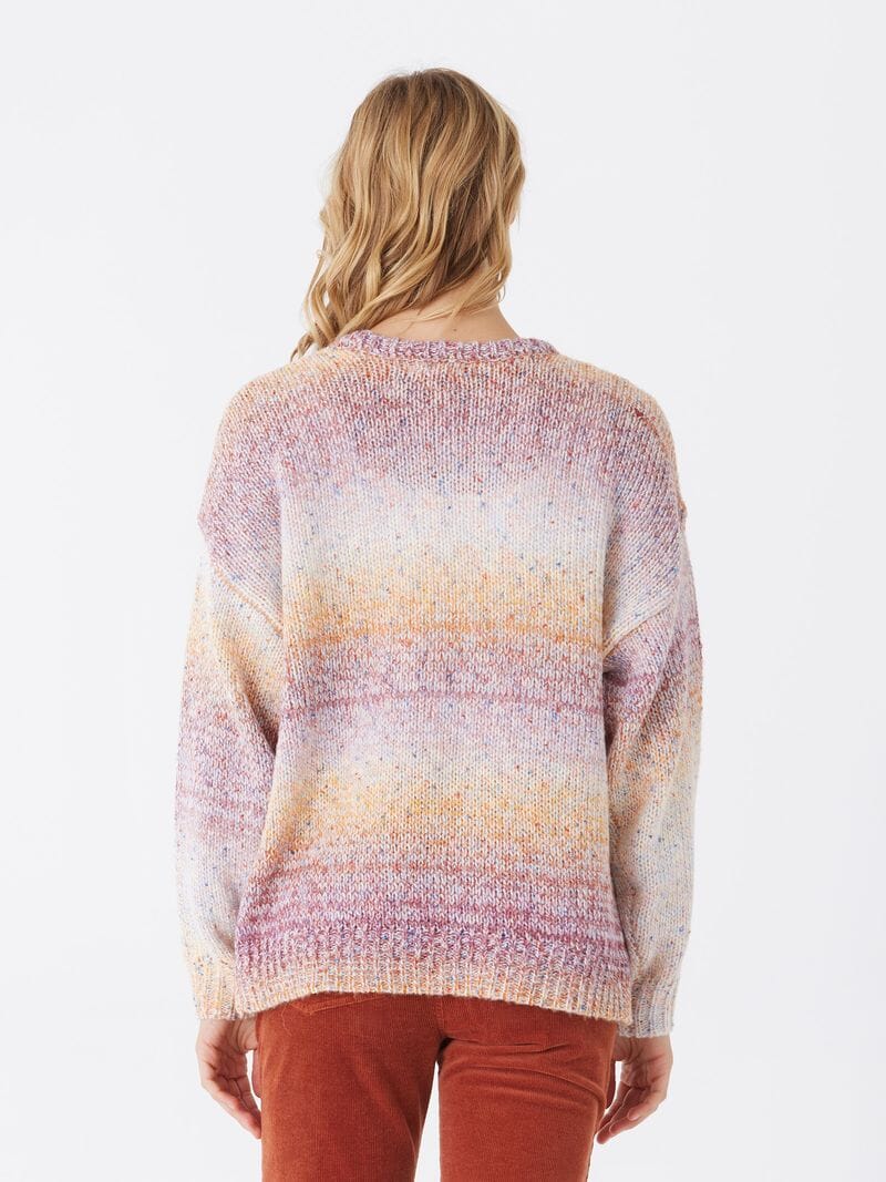 Yuma Gradient Sweater Knit Pullover in Purple, Orange and White