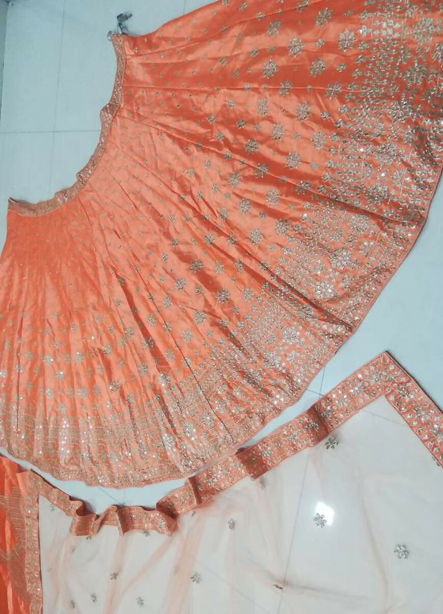 Orange Devsena Silk Embroidered Lehenga Choli with Sequins