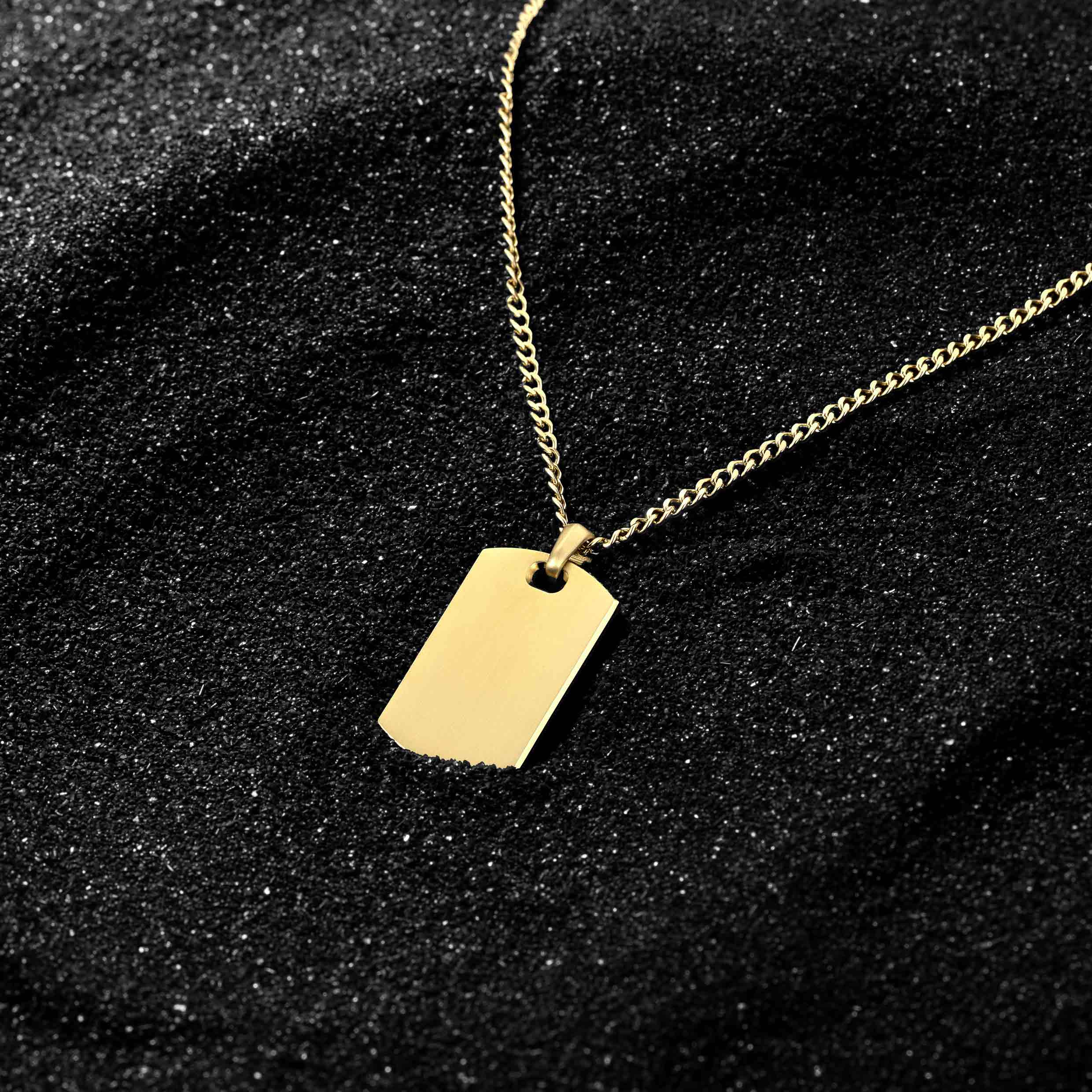 Customizable 14K Gold Beveled Tag Pendant for Personalized Jewelry