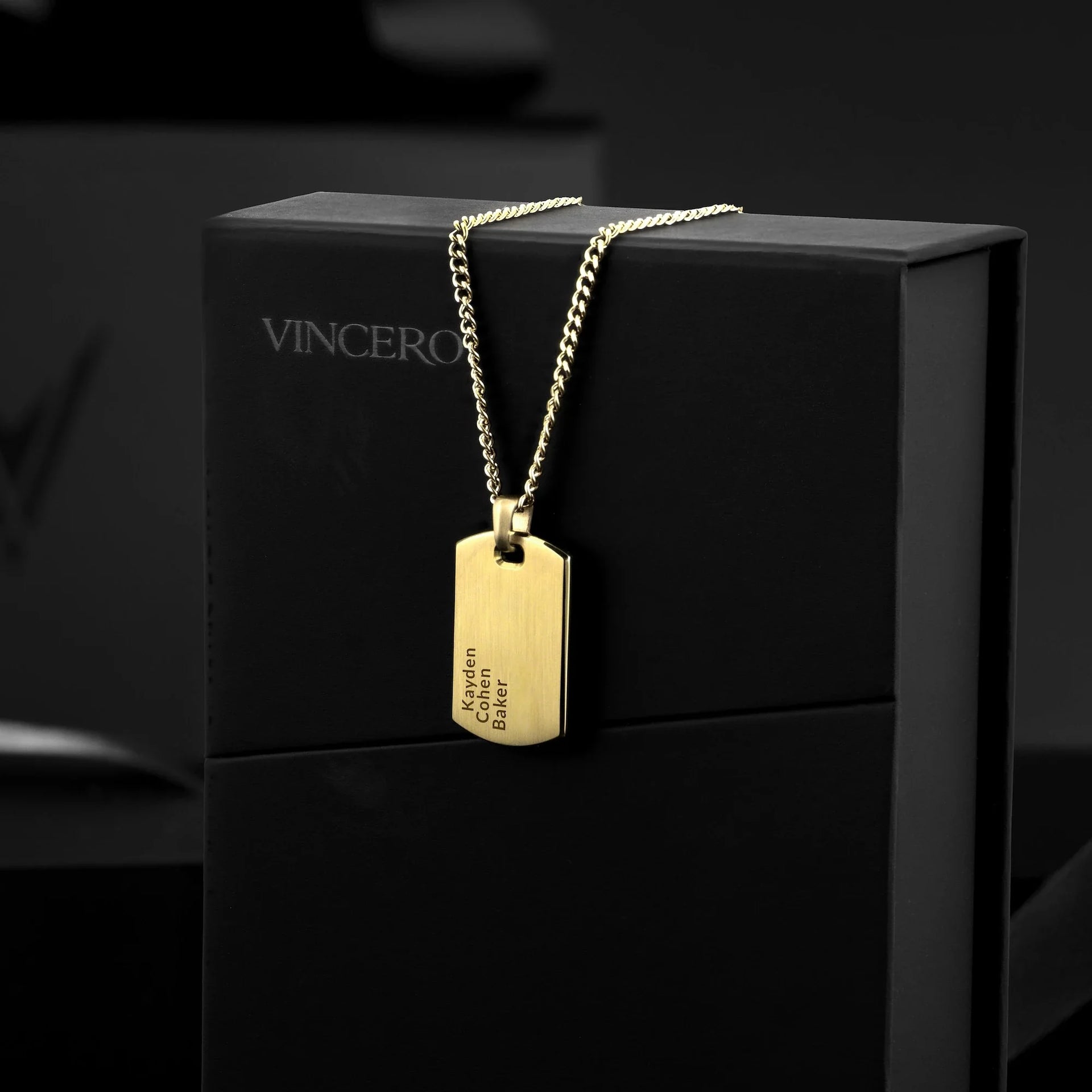 Customizable 14K Gold Beveled Tag Pendant for Personalized Jewelry