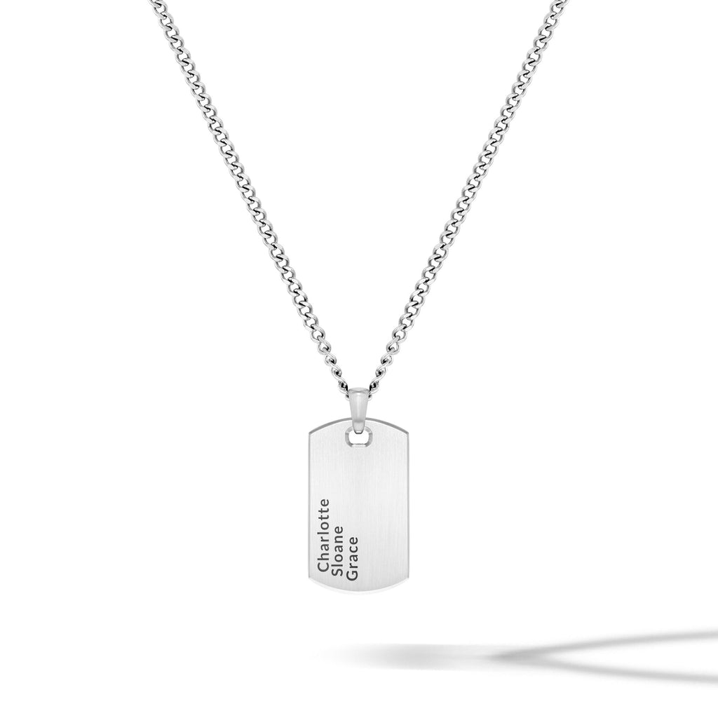 Customizable Beveled Tag Pendant Necklace in Sterling Silver
