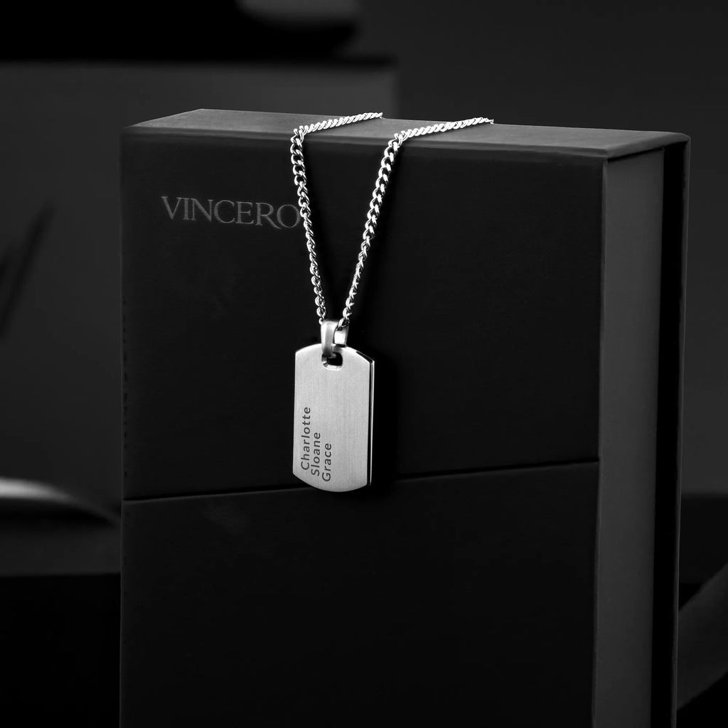 Customizable Beveled Tag Pendant Necklace in Sterling Silver