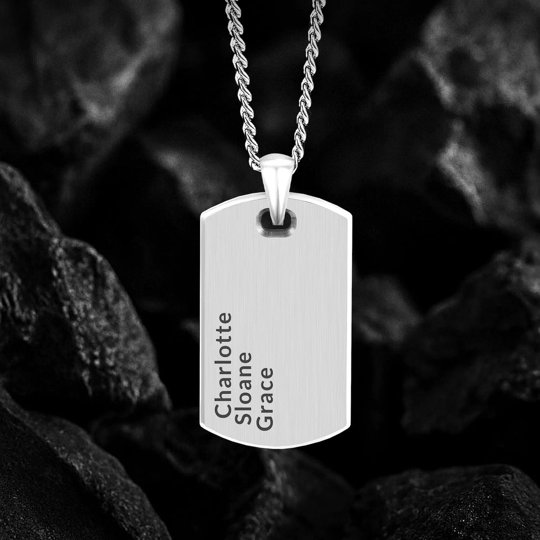 Customizable Beveled Tag Pendant Necklace in Sterling Silver