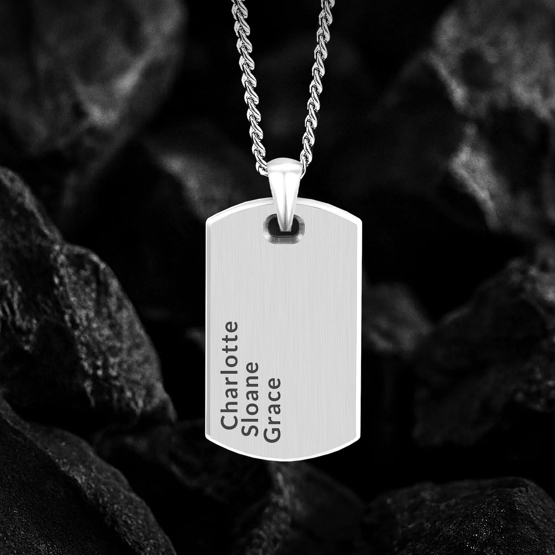 Customizable Beveled Tag Pendant Necklace in Sterling Silver
