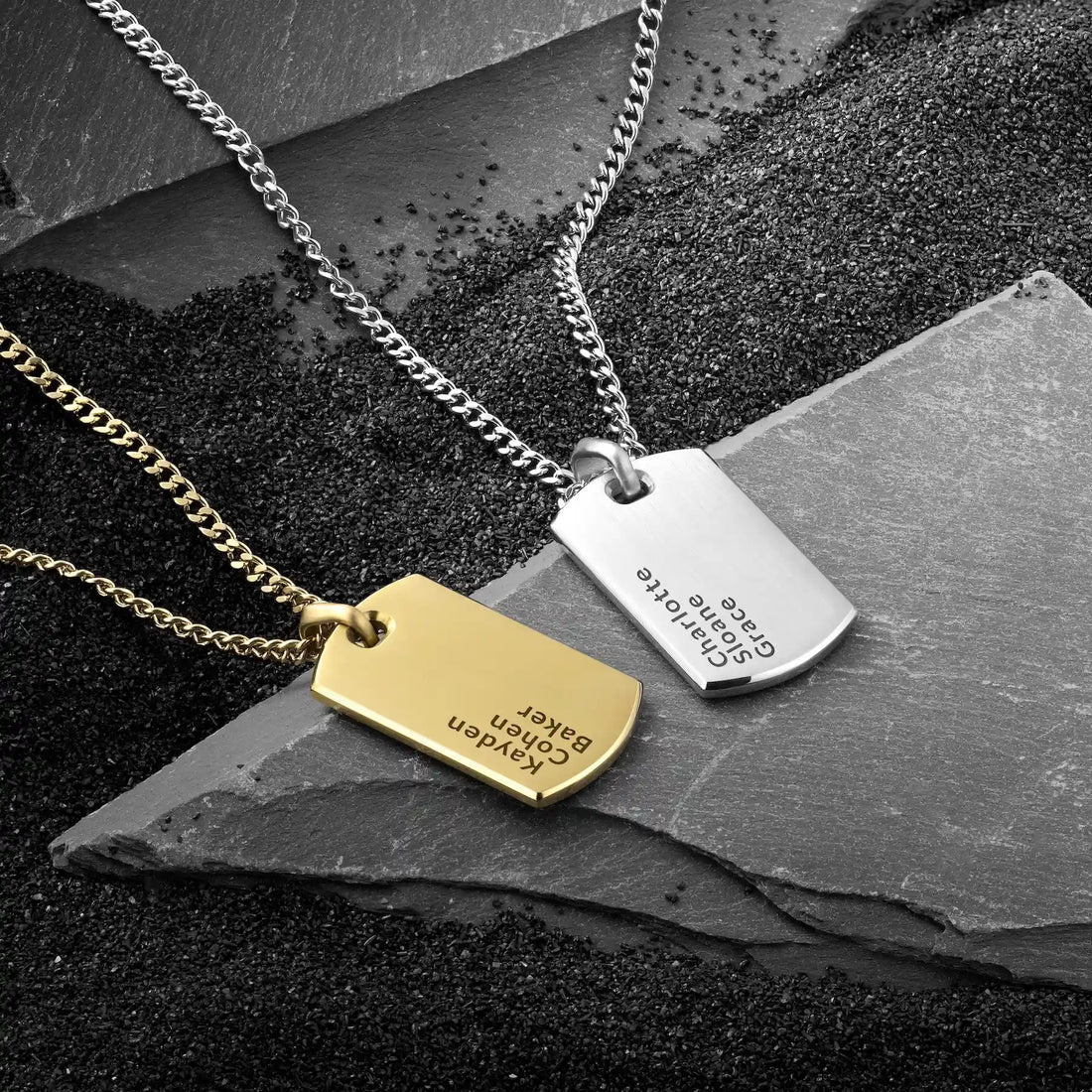 Customizable Beveled Tag Pendant Necklace in Sterling Silver