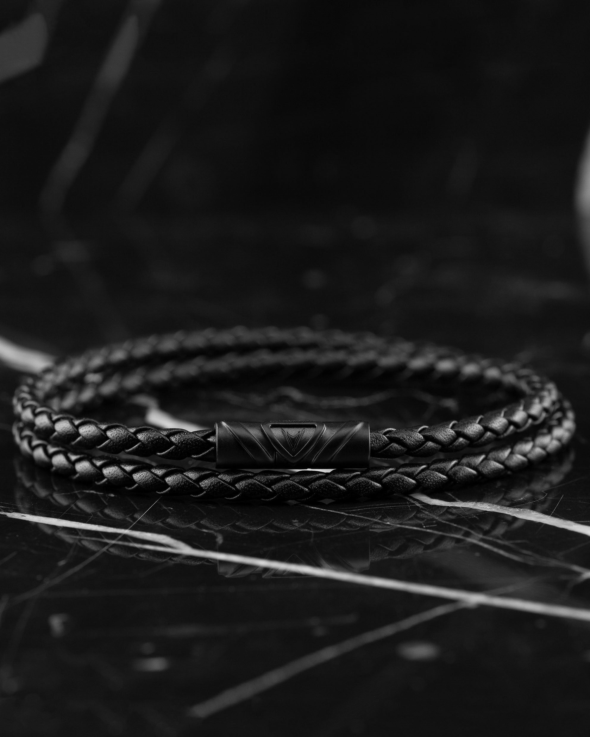 The Delta Double Matte Black Italian Leather Bracelet