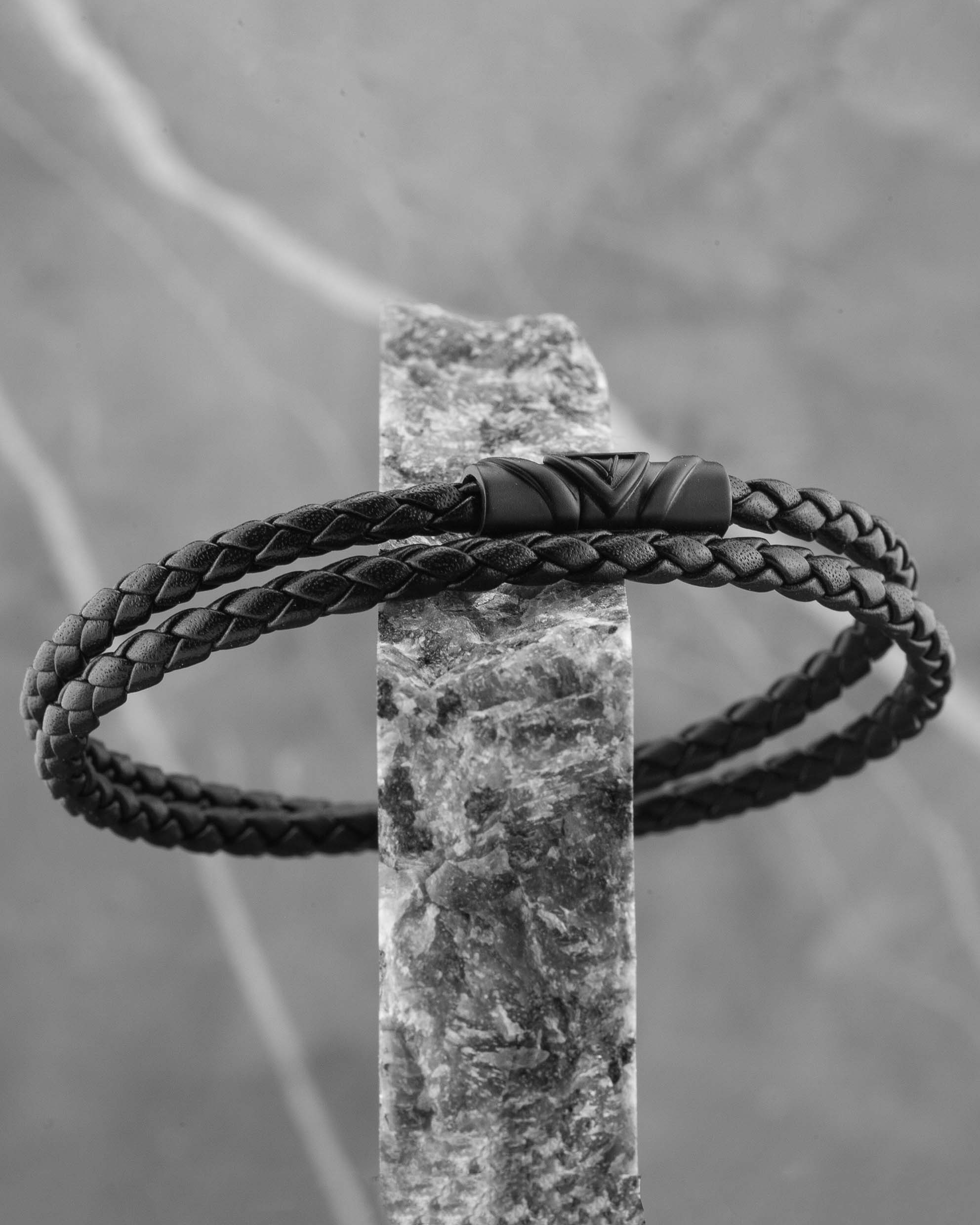 The Delta Double Matte Black Italian Leather Bracelet
