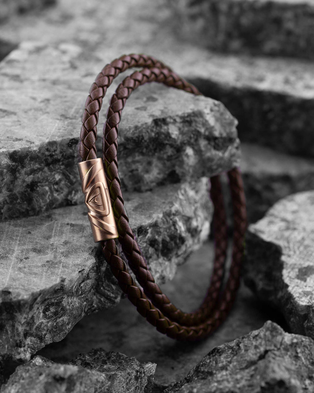 The Delta Double Bracelet in Mocha and Rose Gold Italian Leather
