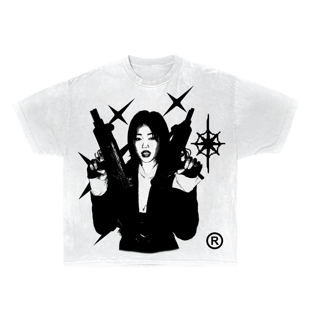 Twin Uzi Graphic Streetwear T-Shirt in Washed Black Cotton - Image 3