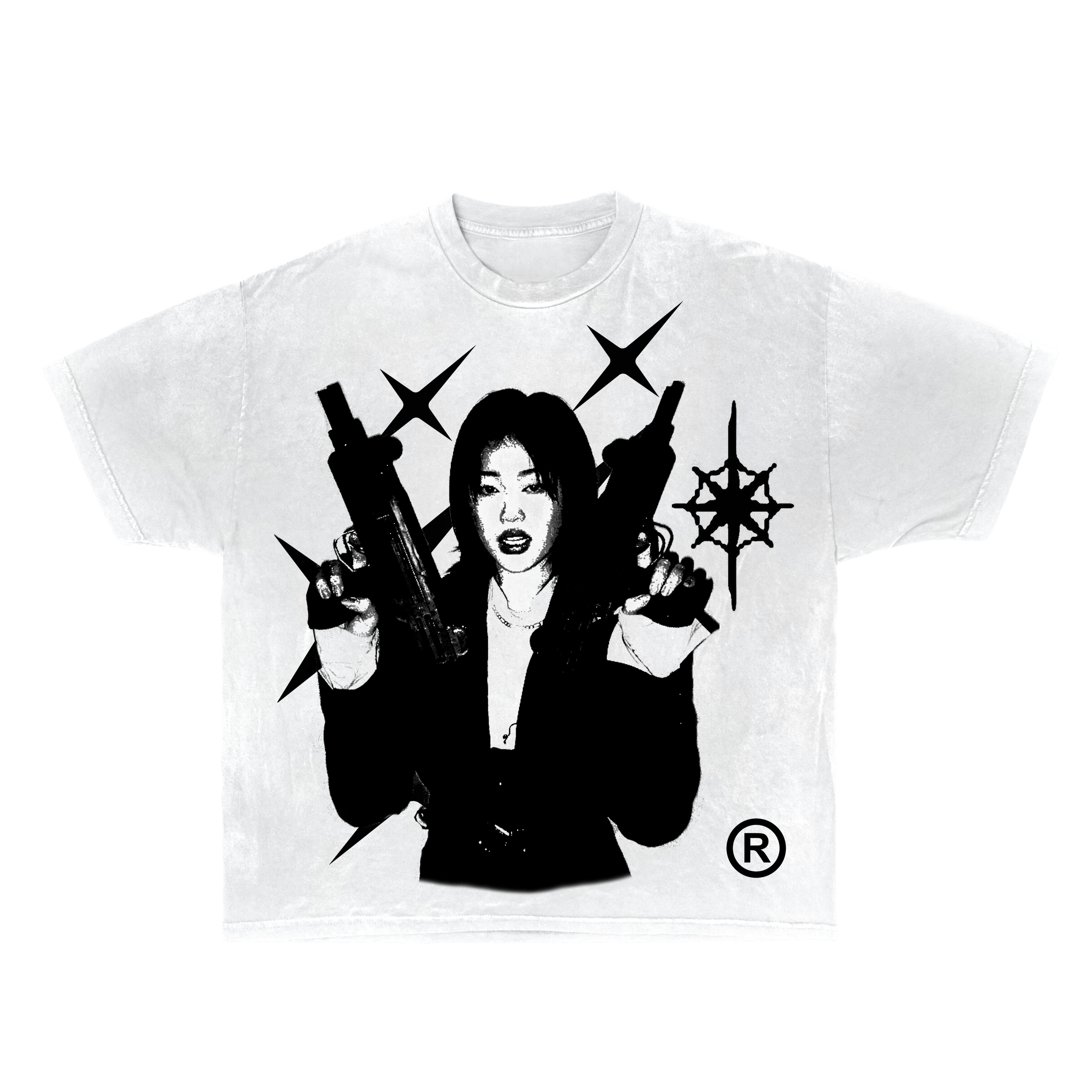 Twin Uzi Graphic Streetwear T-Shirt in Washed Black Cotton - Image 3