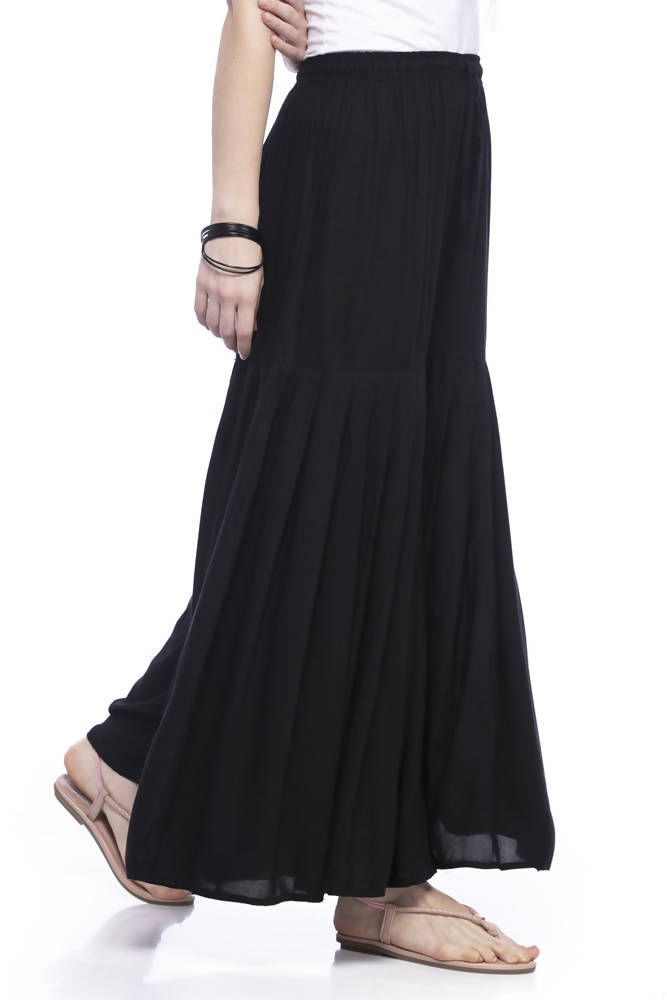 Girls Black Cotton Palazzo Pants with Adjustable String Closure