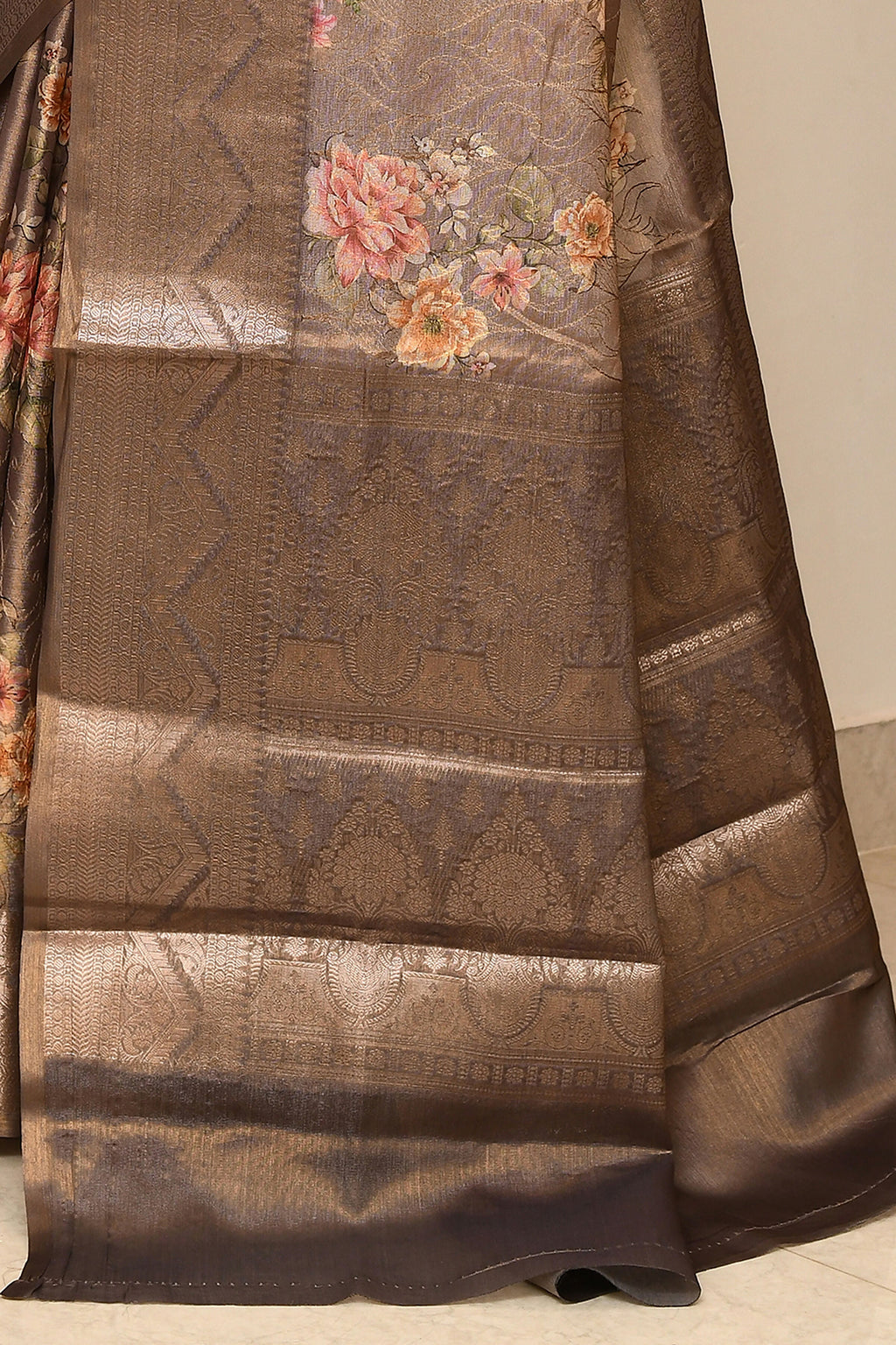 Joban Fashion Cofee Brown Saree Tissue Digital With Embroidery