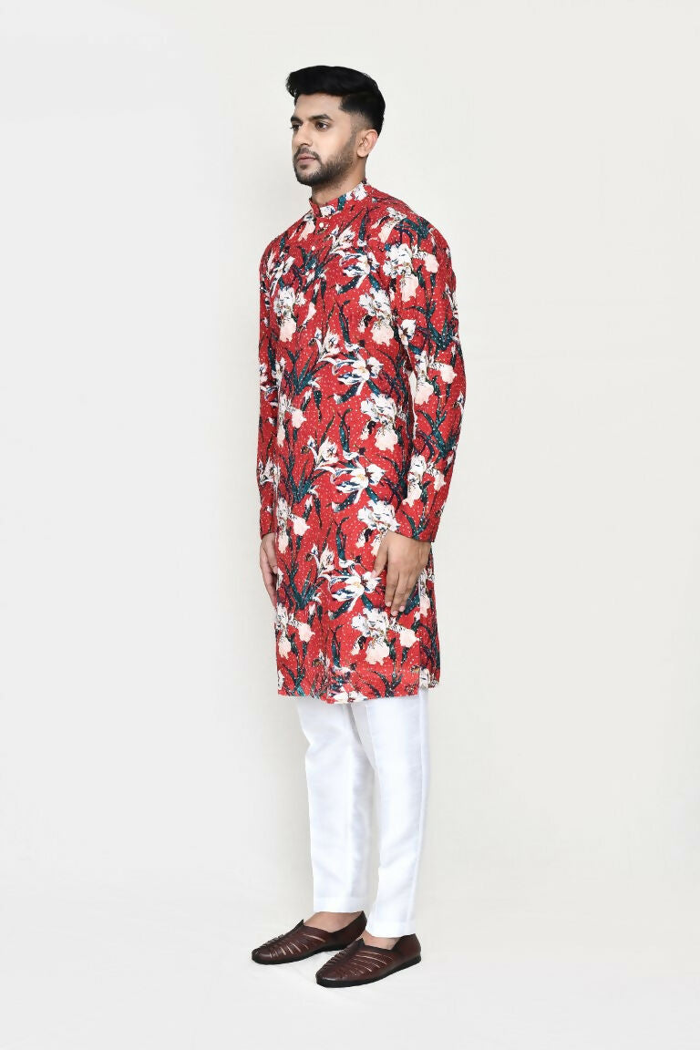 Maroon Rayon Kurta with Thread & Sequence Work and White Pant