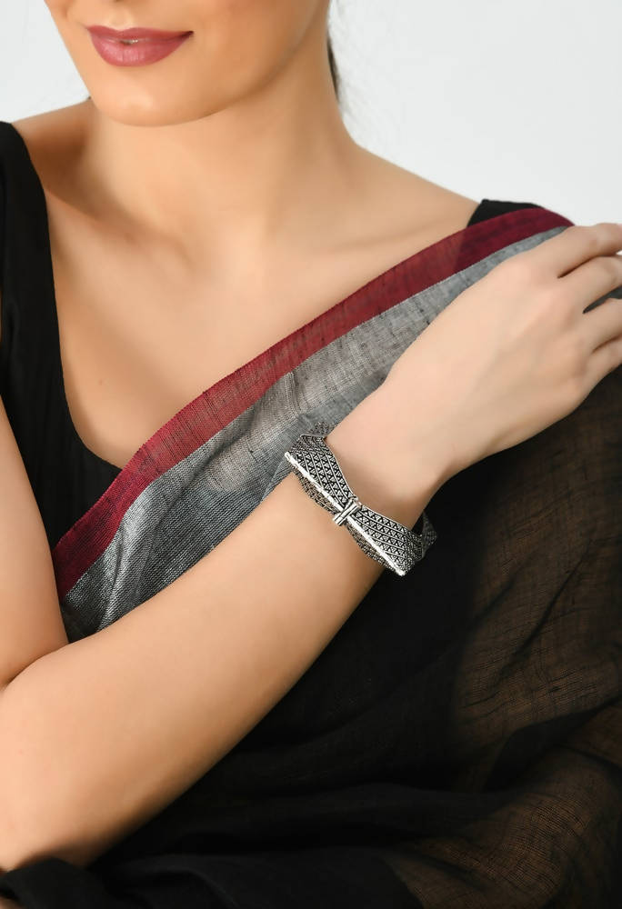 Handcrafted Oxidised German Silver-Plated Statement Bracelet