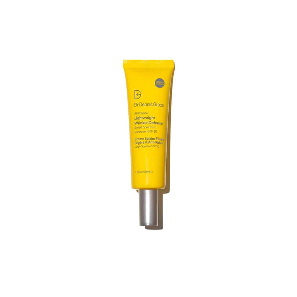 Yellow and silver bottle of Dr. Dennis Gross All-Physical Wrinkle Defense SPF 30